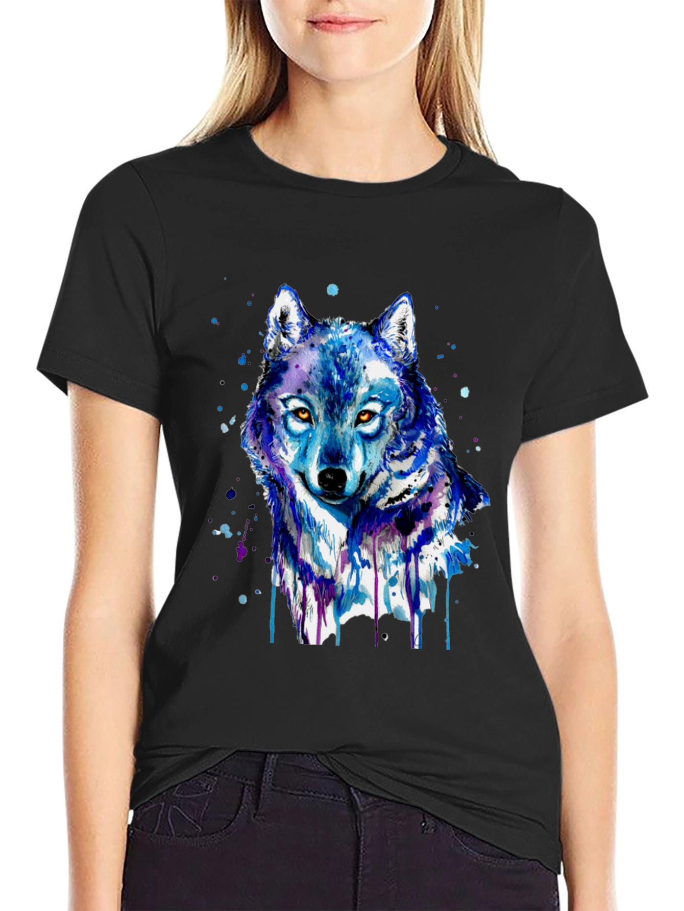 Wolf Graphic Print Black T-Shirt