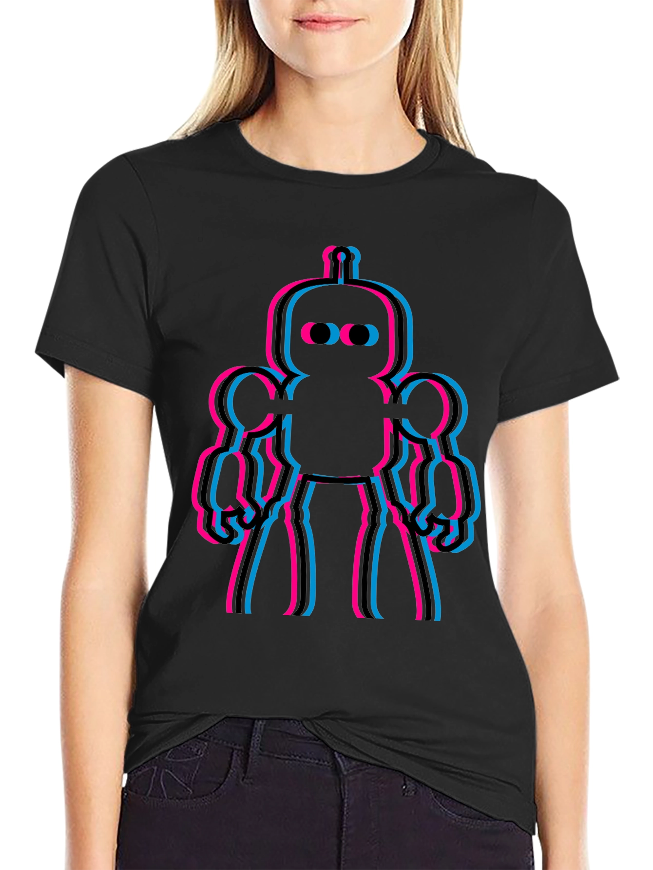 Retro Robot Glitch Mens Graphic Tee