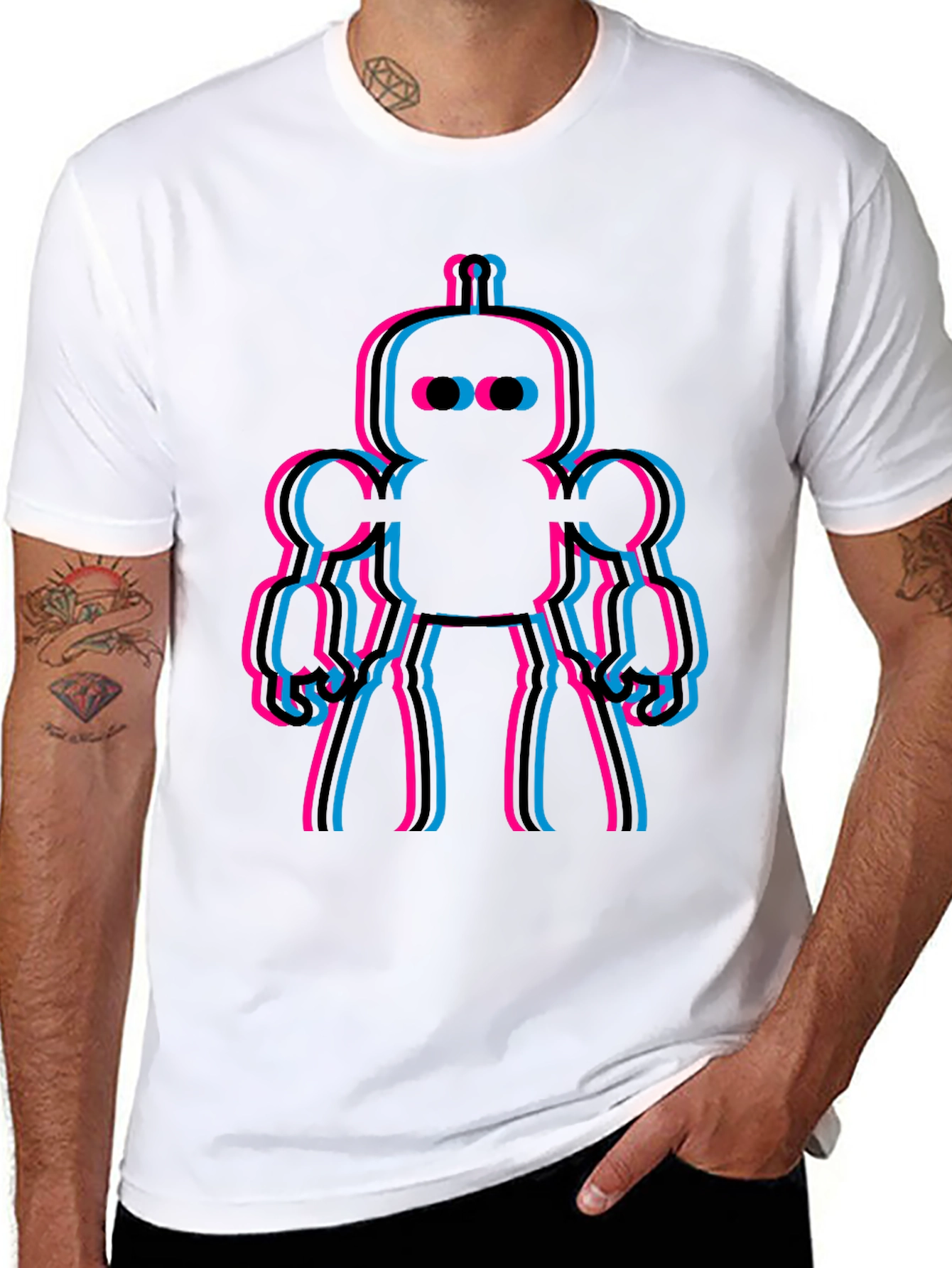 Retro Robot Glitch Mens Graphic Tee