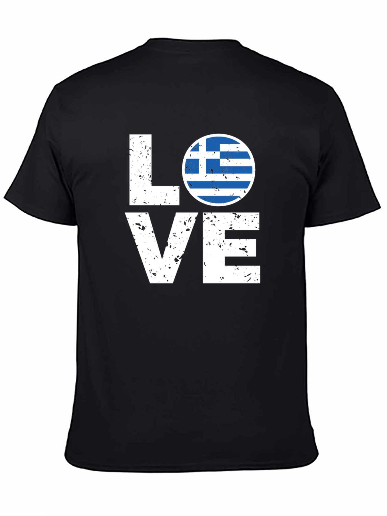 Greece Flag Love T-Shirt - Black Crew Neck Tee