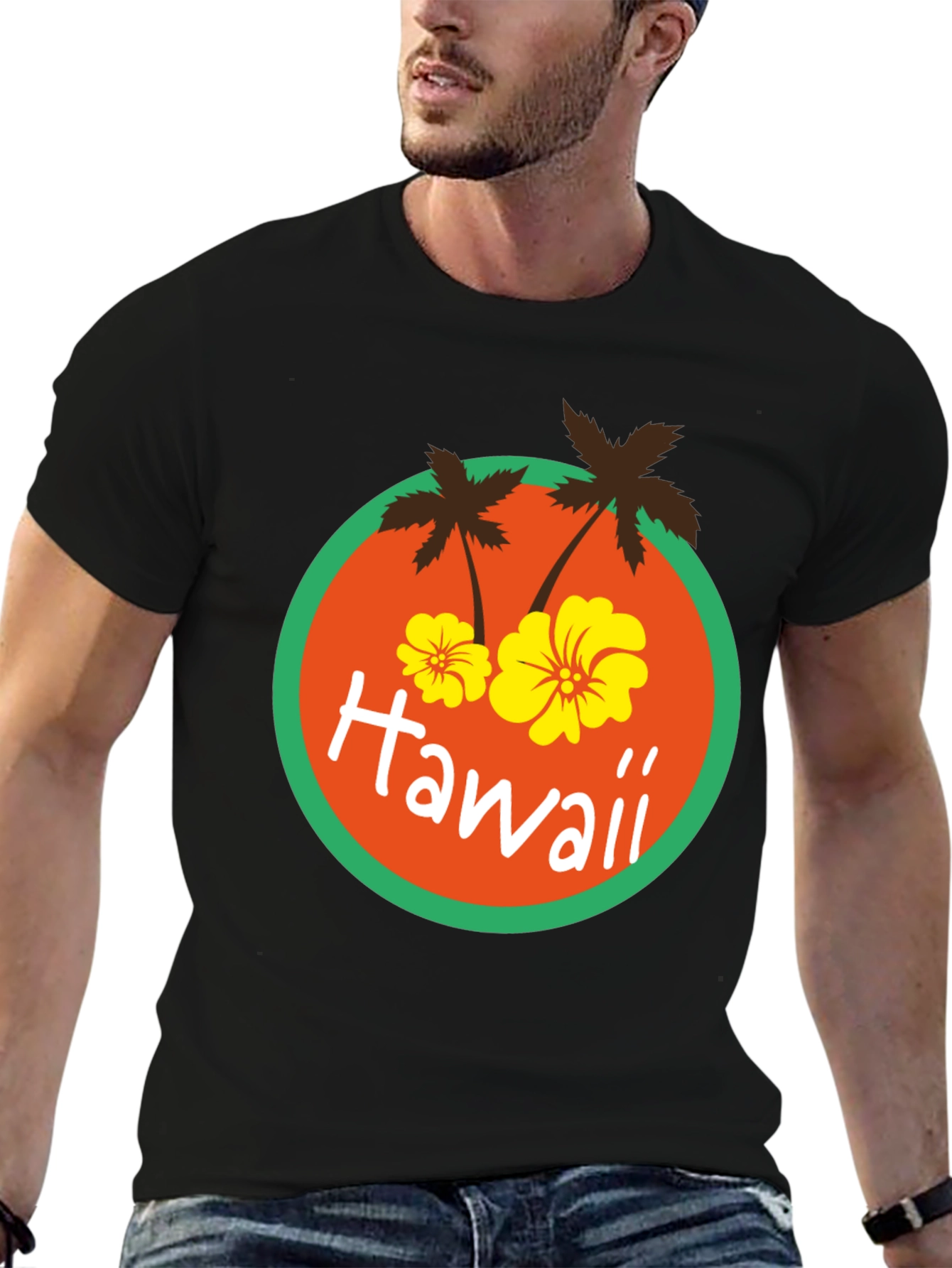 Hawaii Palm Tree Graphic Print Black T-Shirt