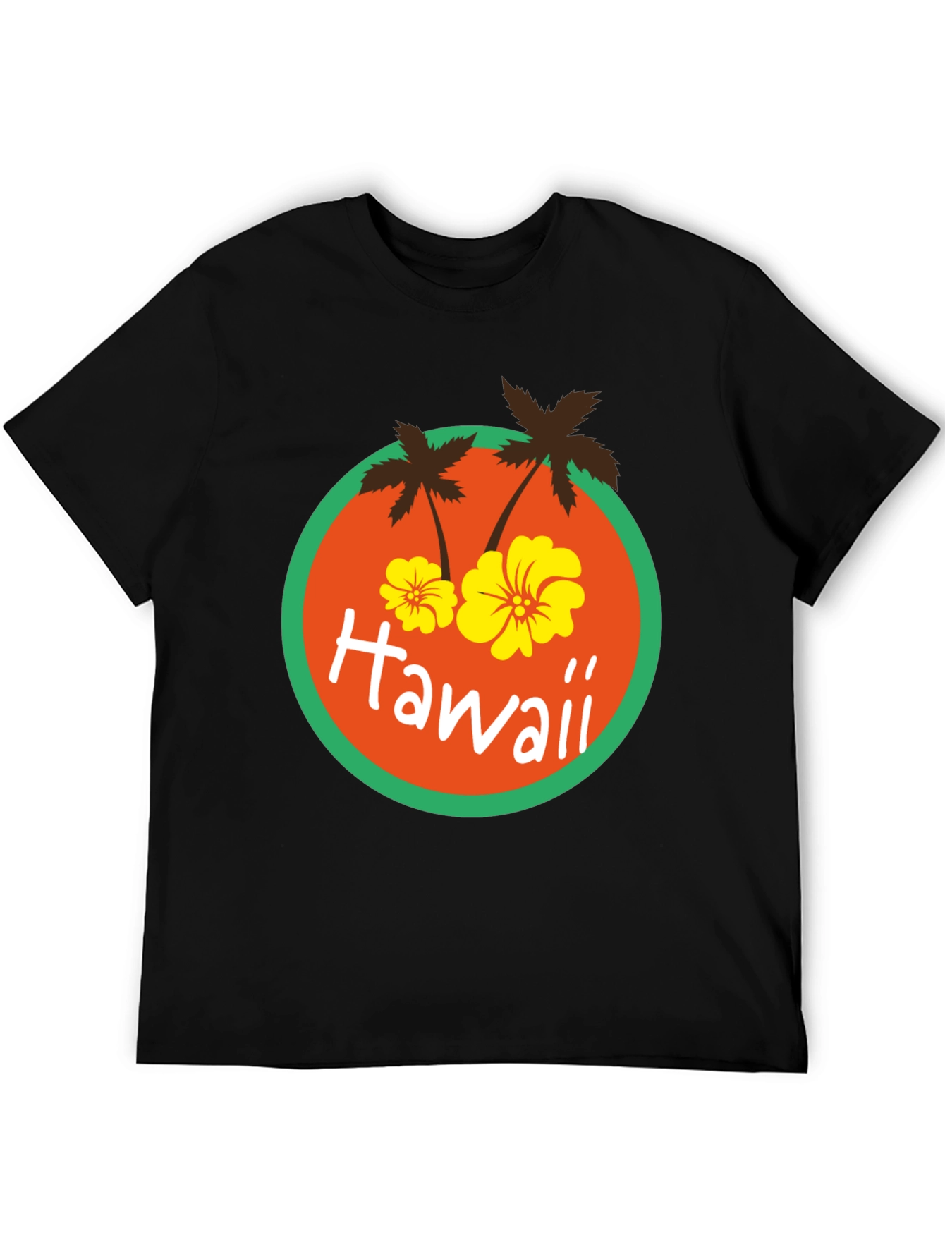 Hawaii Palm Tree Graphic Print Black T-Shirt