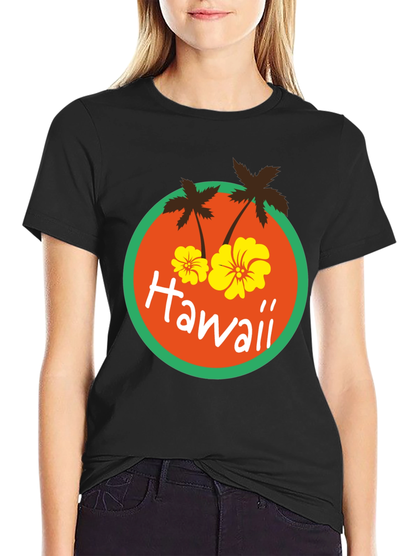 Hawaii Palm Tree Graphic Print Black T-Shirt