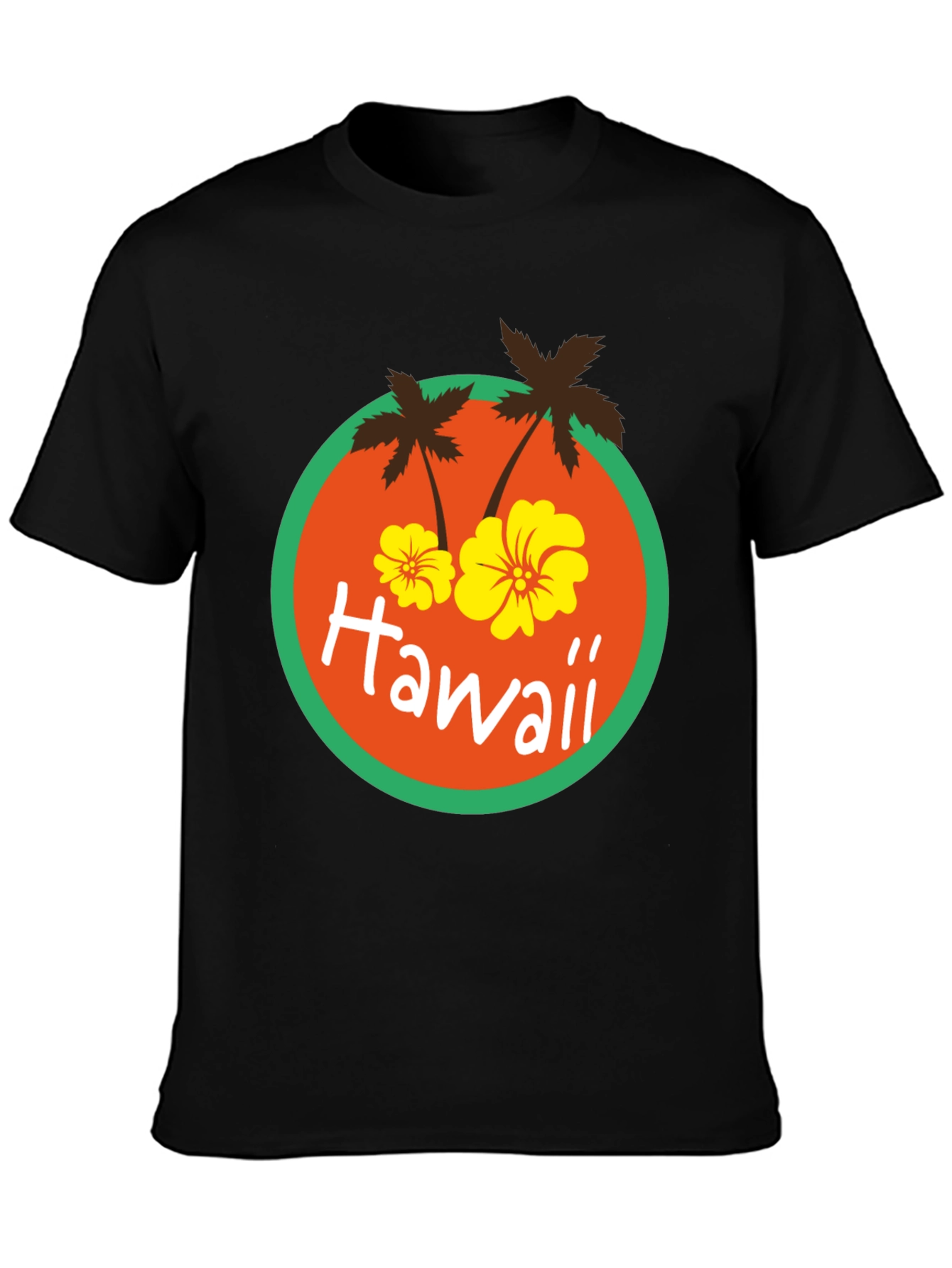 Hawaii Palm Tree Graphic Print Black T-Shirt