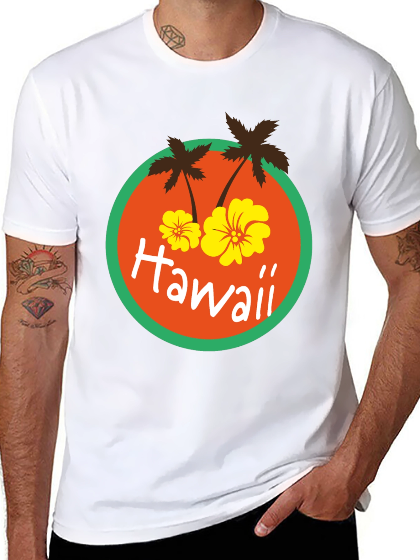 Hawaii Palm Tree Graphic Print Black T-Shirt