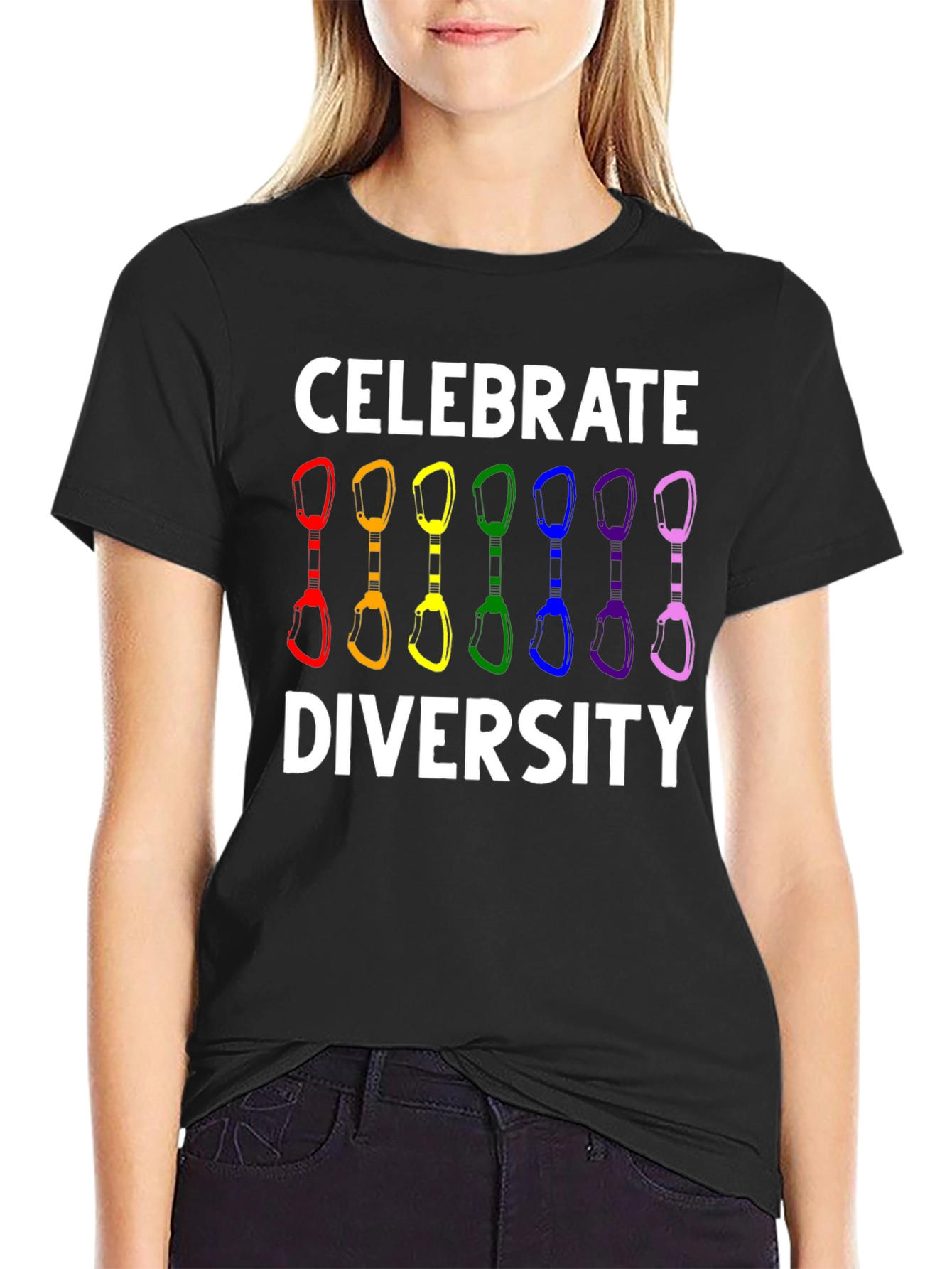 Celebrate Diversity Climbing Carabiner LGBT Pride T-Shirt