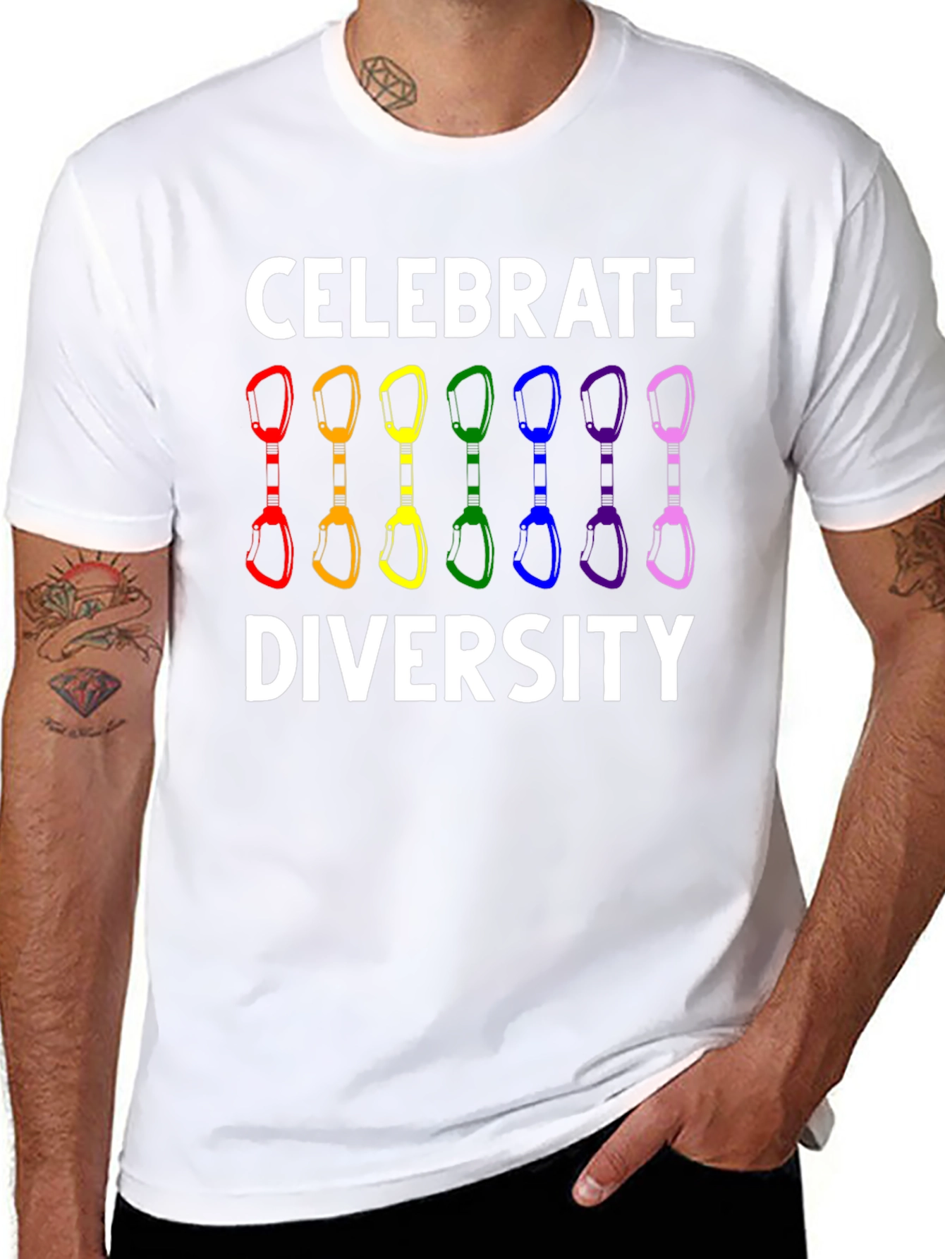 Celebrate Diversity Climbing Carabiner LGBT Pride T-Shirt