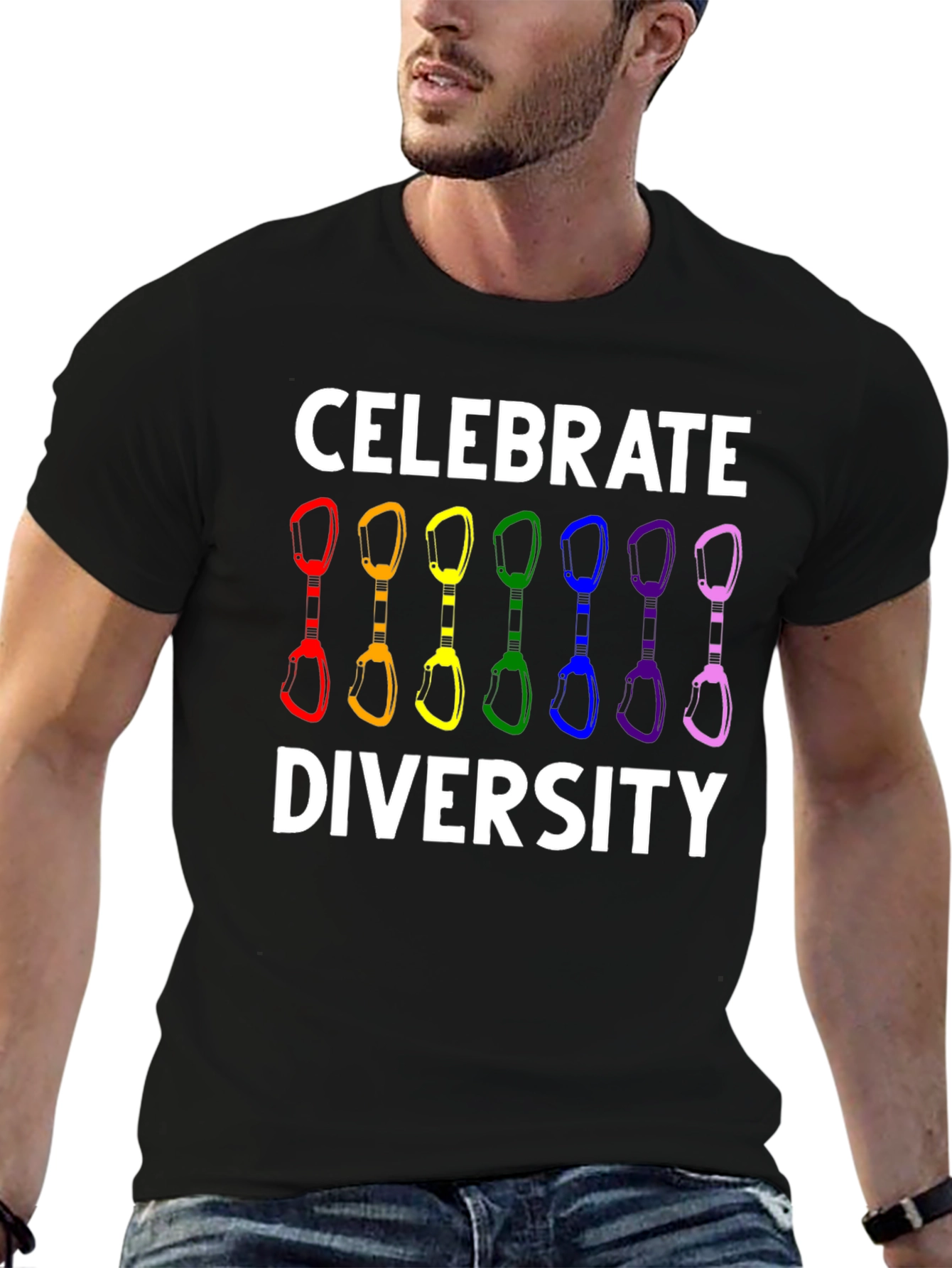 Celebrate Diversity Climbing Carabiner LGBT Pride T-Shirt