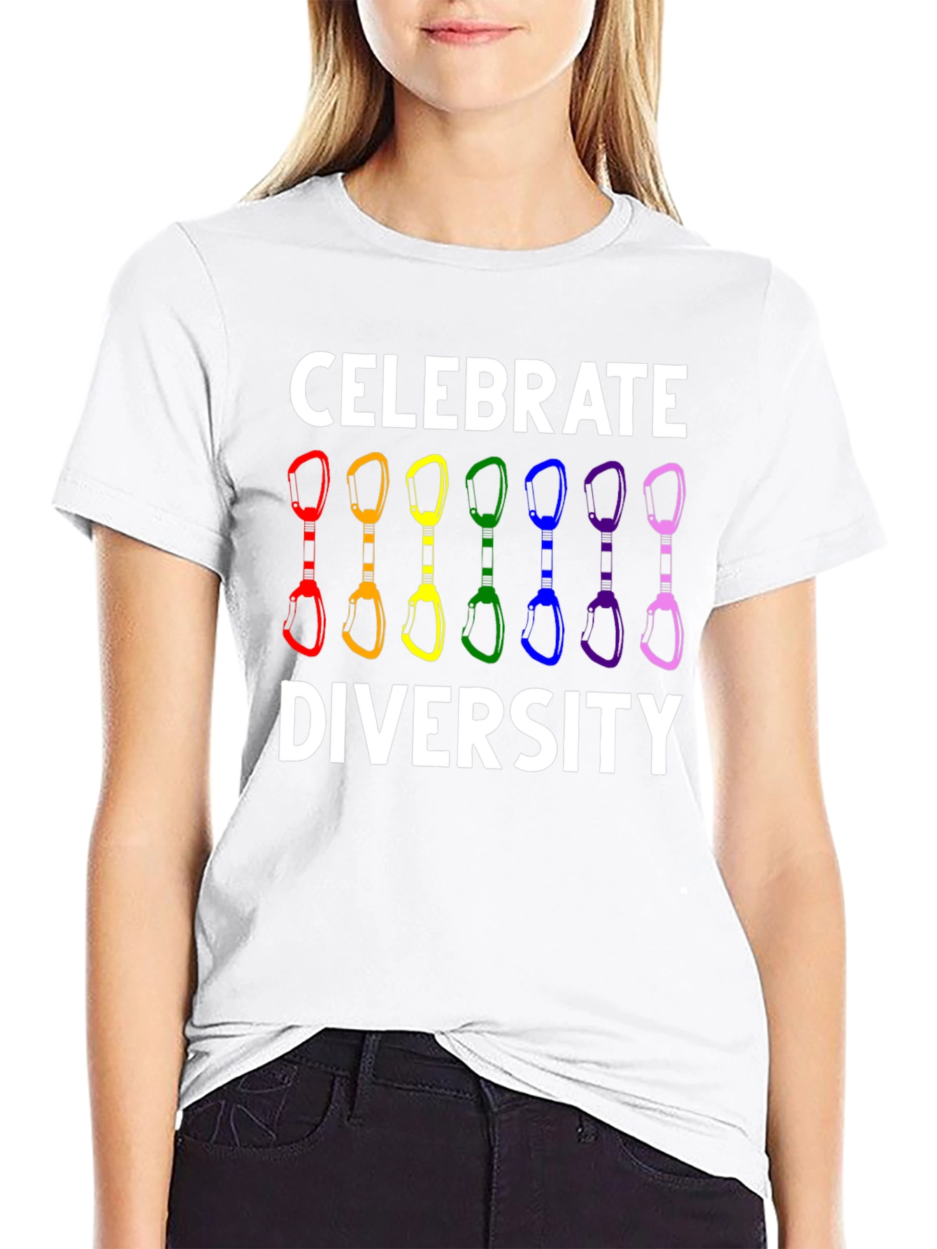 Celebrate Diversity Climbing Carabiner LGBT Pride T-Shirt