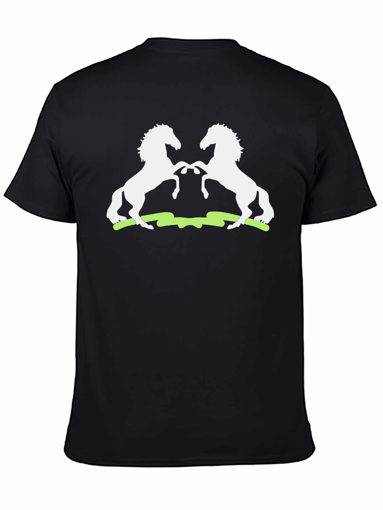 Graphic Tee: White Stallions on Black Cotton