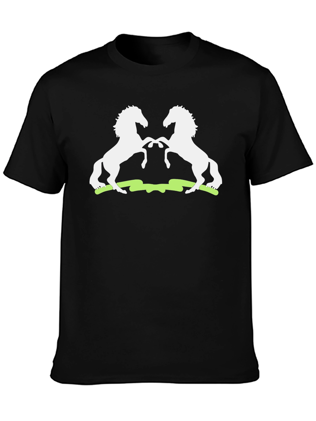 Graphic Tee: White Stallions on Black Cotton