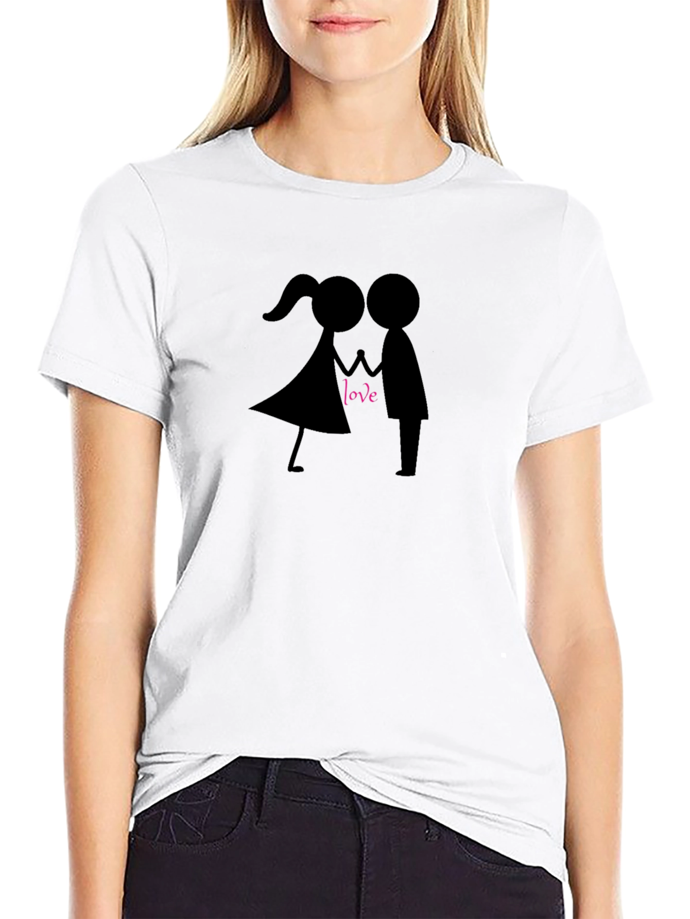 Love Stick Figure Couple T-Shirt - Stylish Black Tee