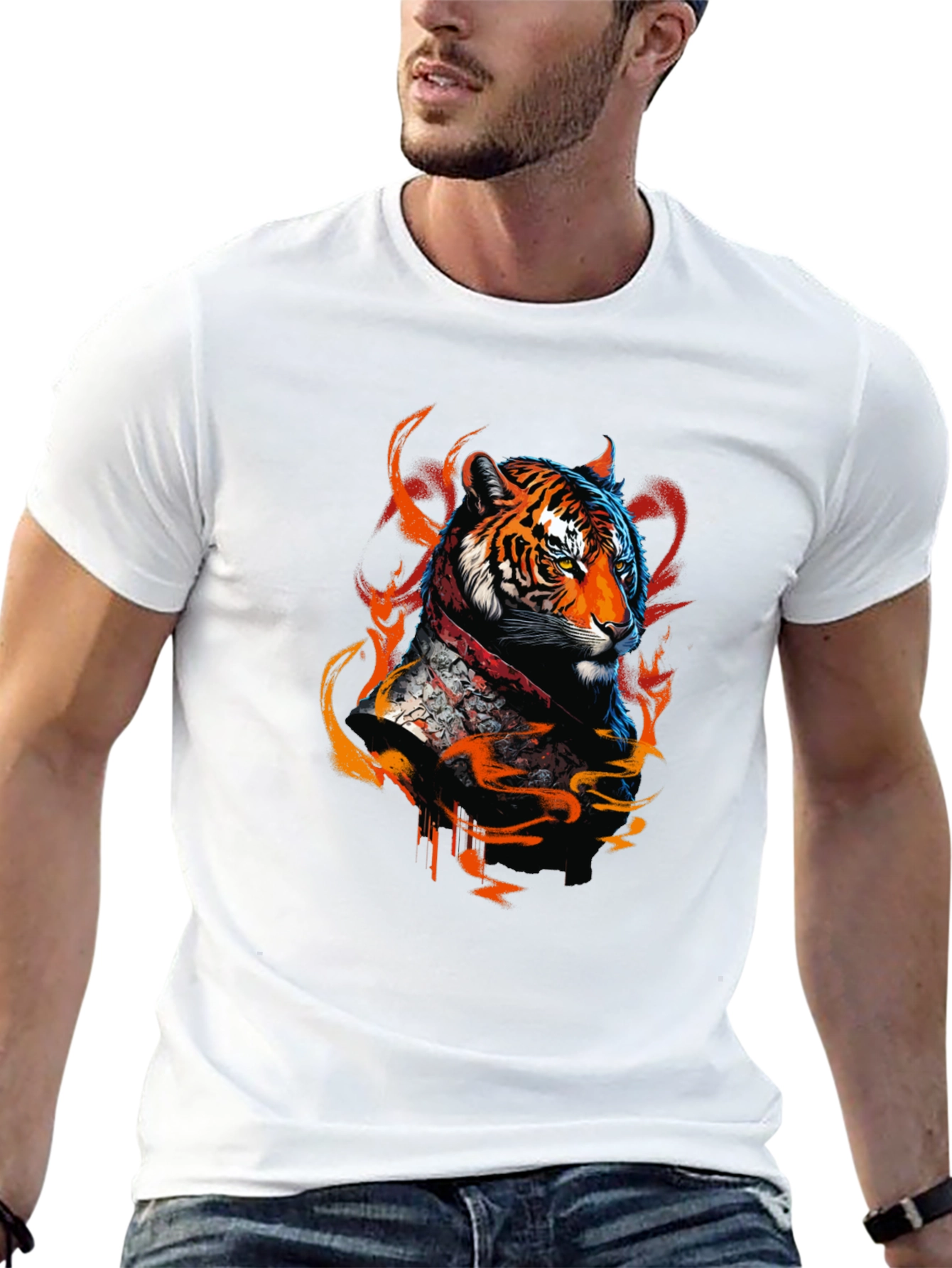 Fiery Tiger Graphic Tee - Bold Animal Design