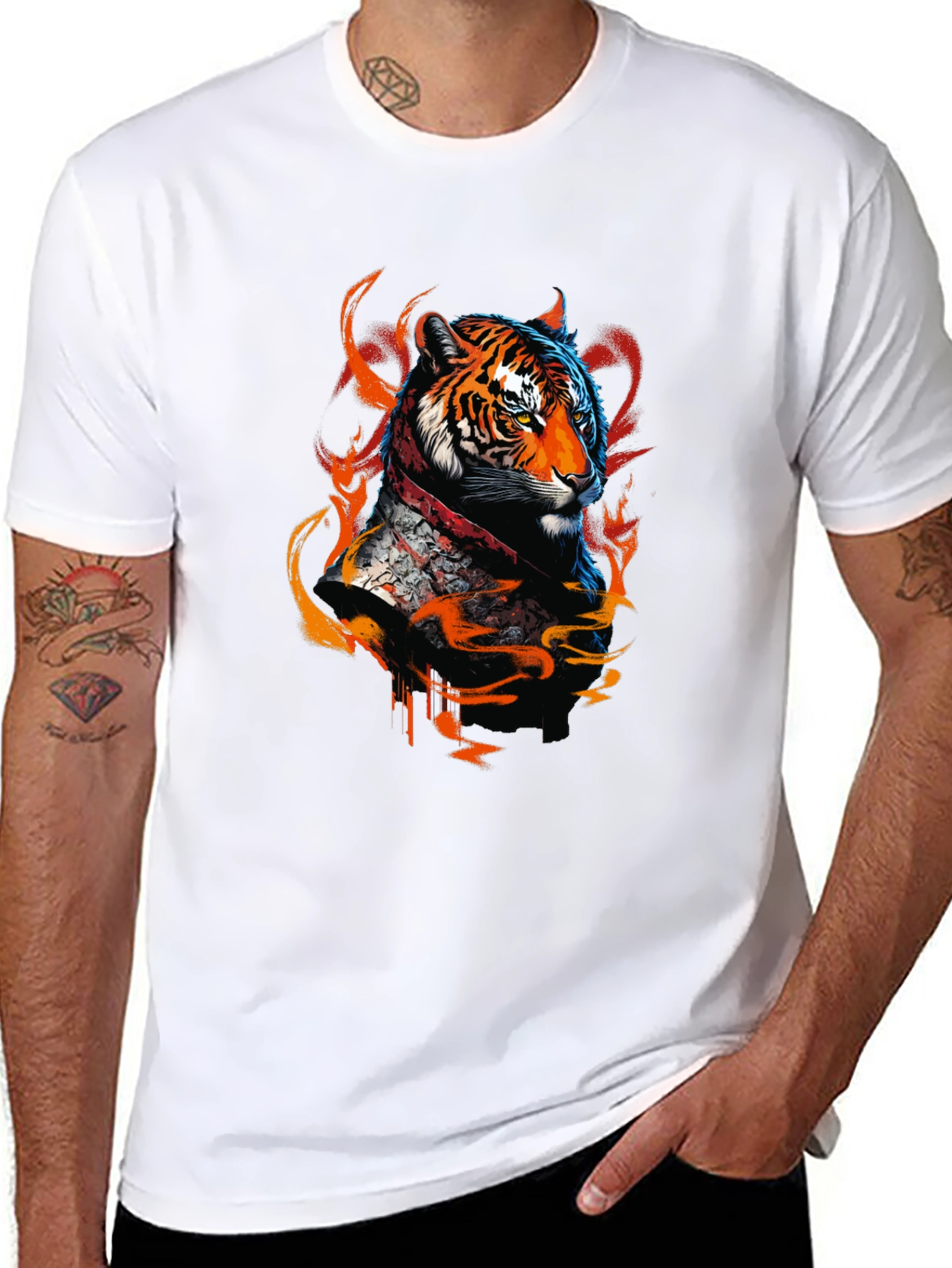 Fiery Tiger Graphic Tee - Bold Animal Design