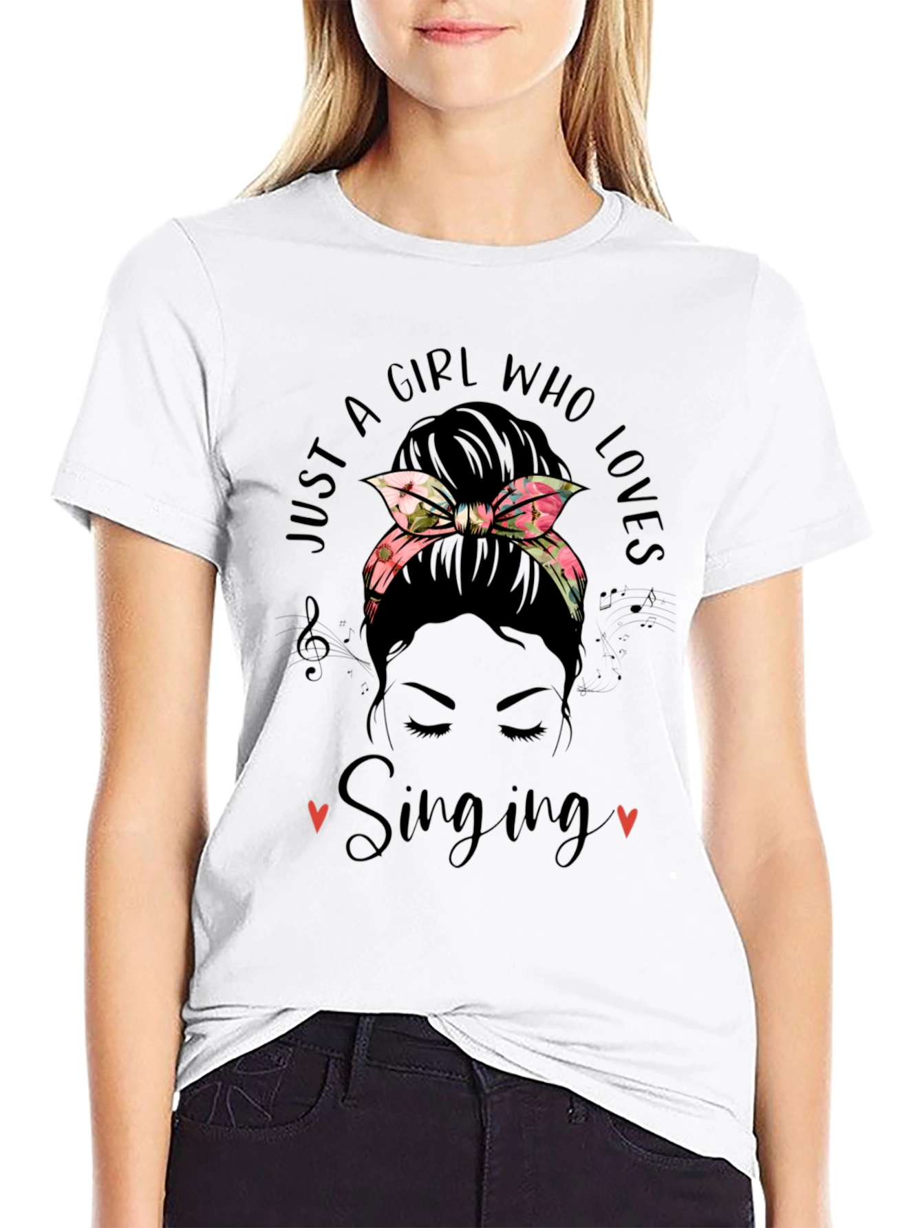 Just A Girl Who Loves Singing Messy Bun T-Shirt