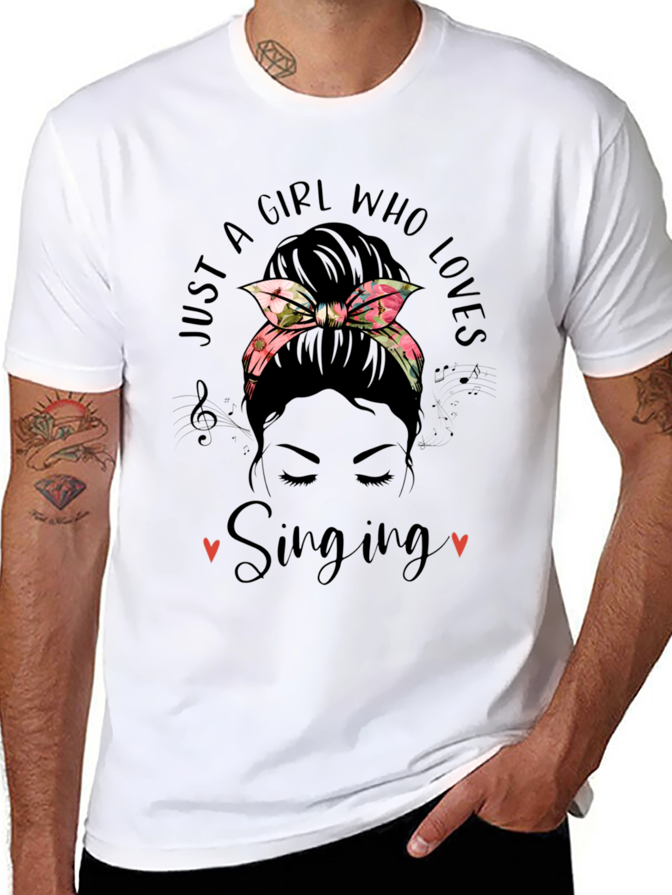 Just A Girl Who Loves Singing Messy Bun T-Shirt