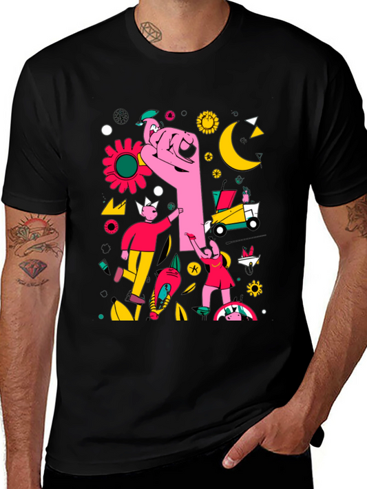 Abstract Graphic Print Black Crew Neck T-Shirt