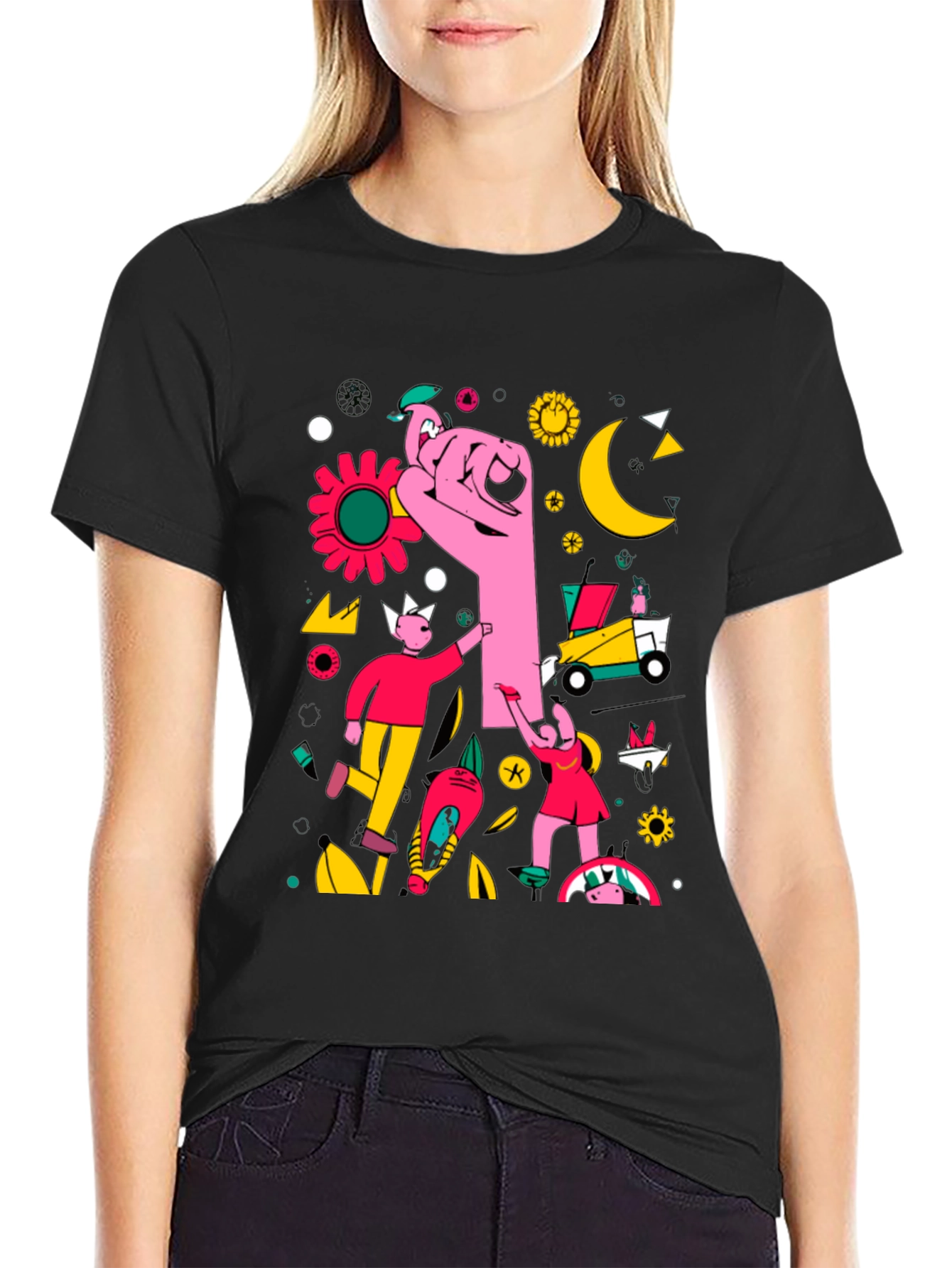 Abstract Graphic Print Black Crew Neck T-Shirt