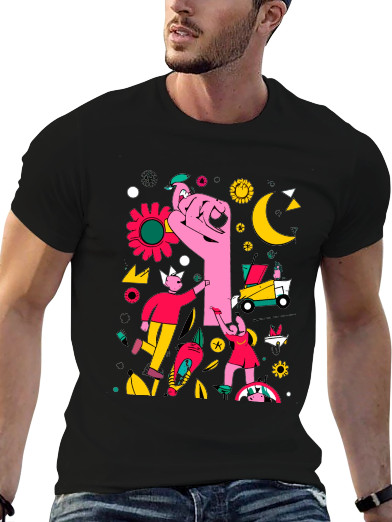 Abstract Graphic Print Black Crew Neck T-Shirt