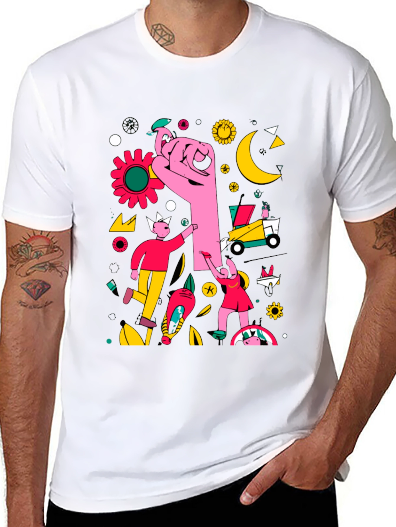 Abstract Graphic Print Black Crew Neck T-Shirt