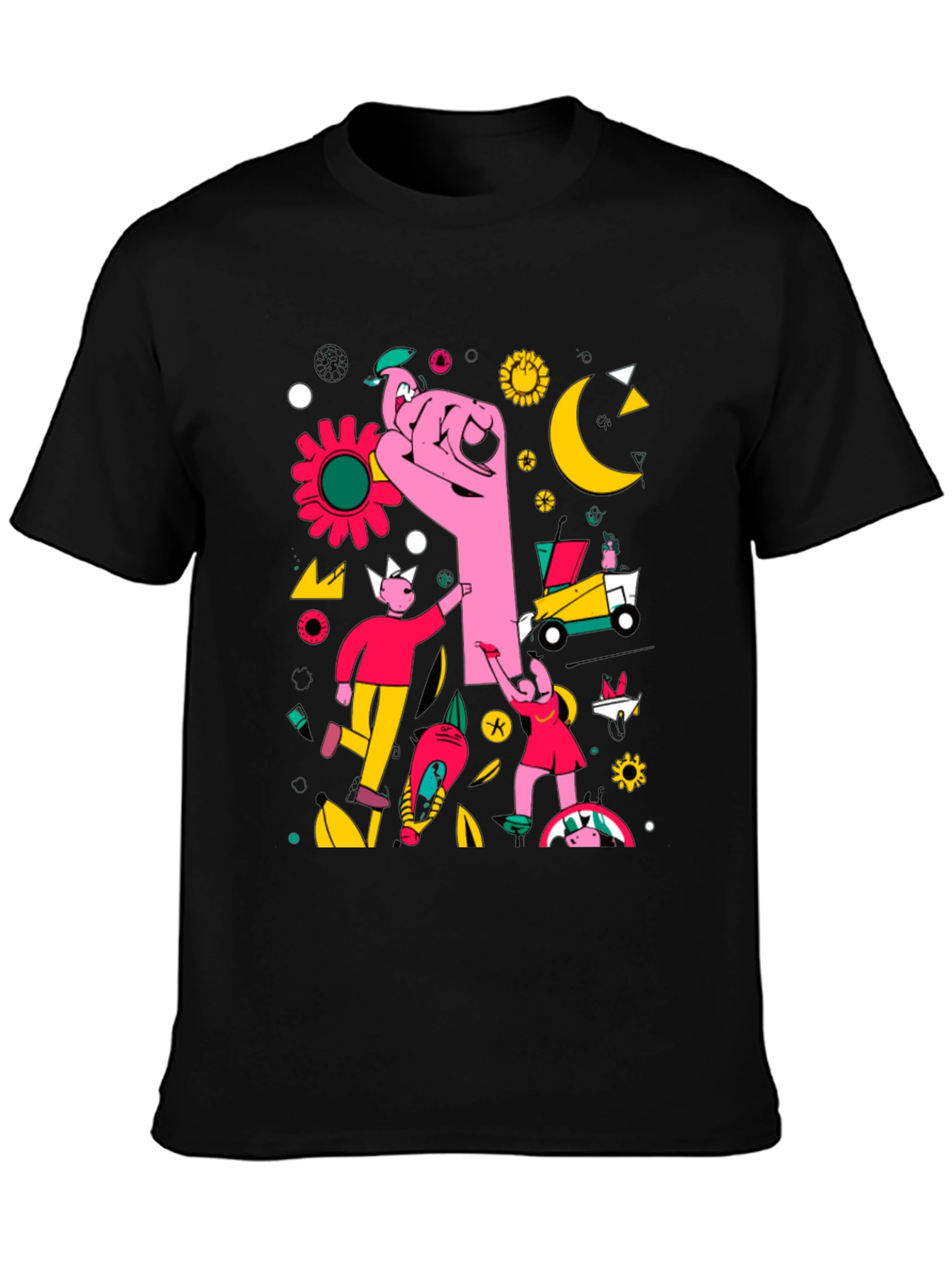 Abstract Graphic Print Black Crew Neck T-Shirt