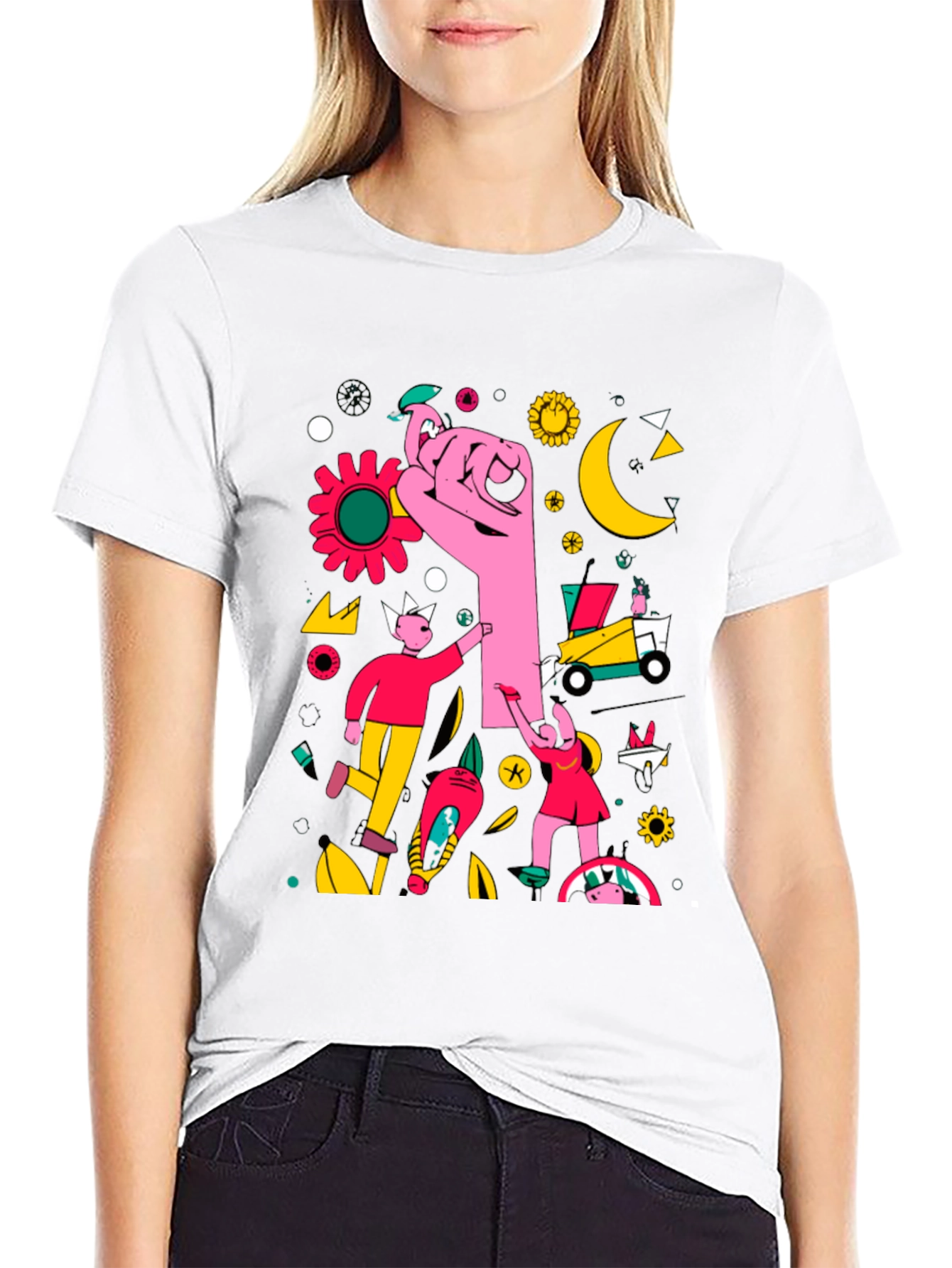 Abstract Graphic Print Black Crew Neck T-Shirt