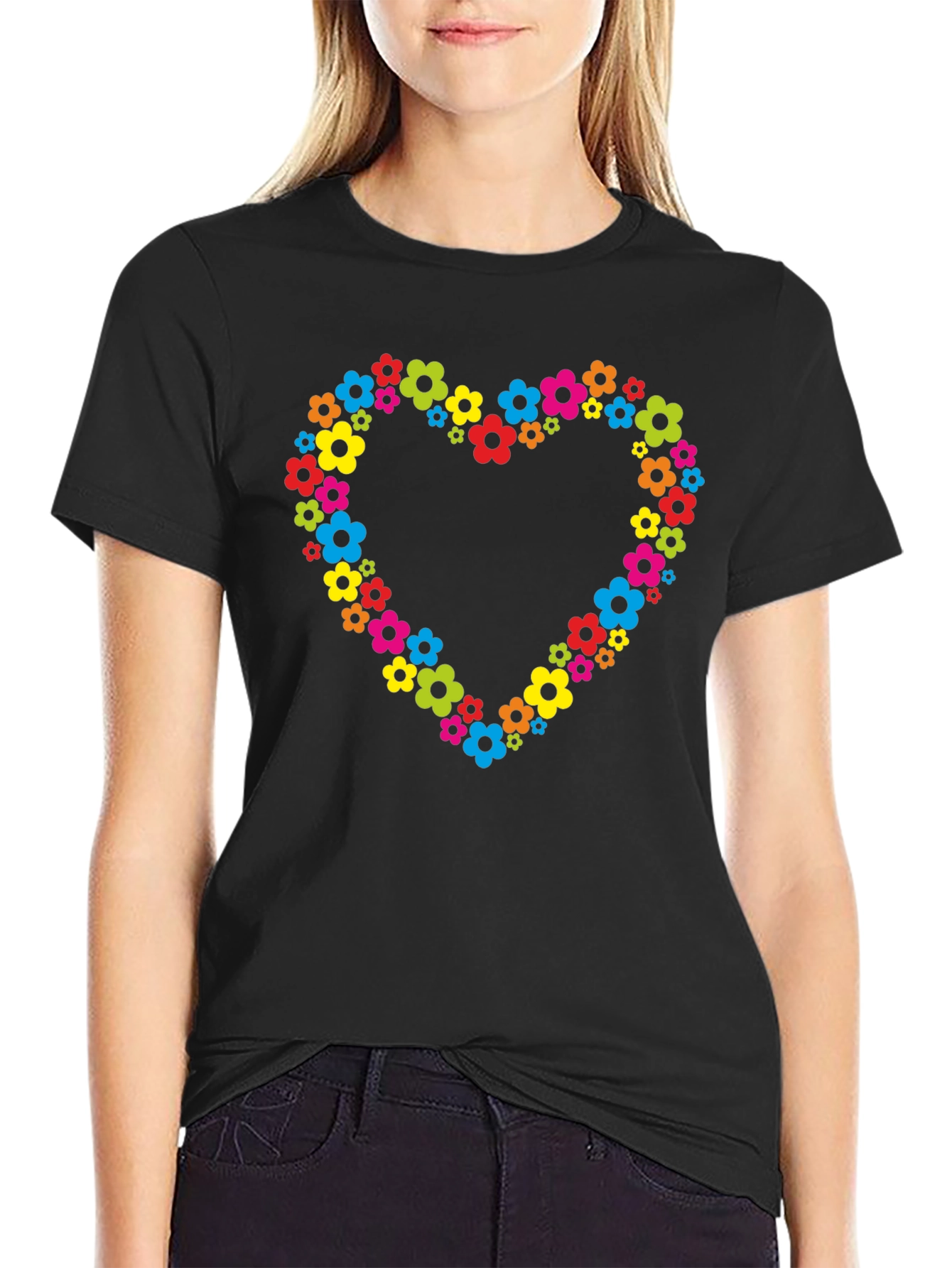 Floral Heart T-Shirt - Black