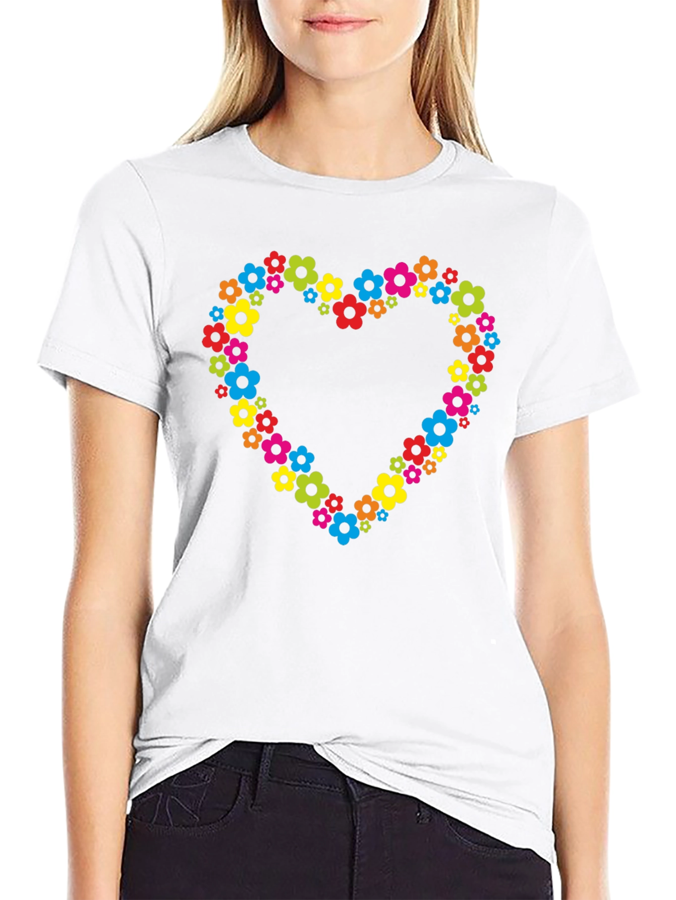 Floral Heart T-Shirt - Black