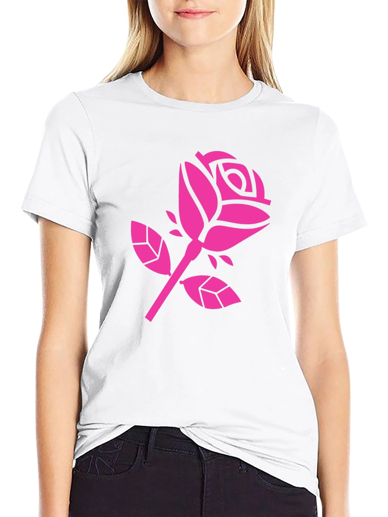 Pink Rose Graphic Black T-Shirt