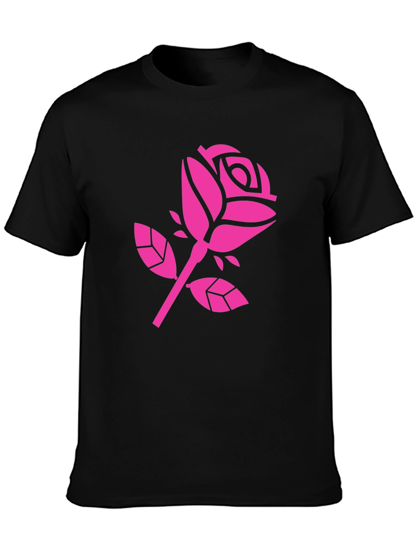 Pink Rose Graphic Black T-Shirt