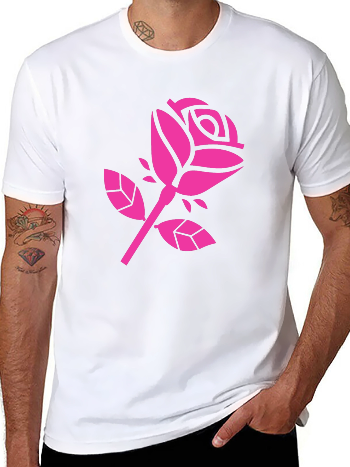 Pink Rose Graphic Black T-Shirt