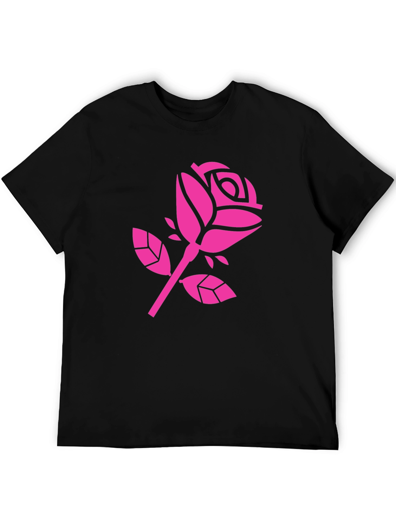 Pink Rose Graphic Black T-Shirt