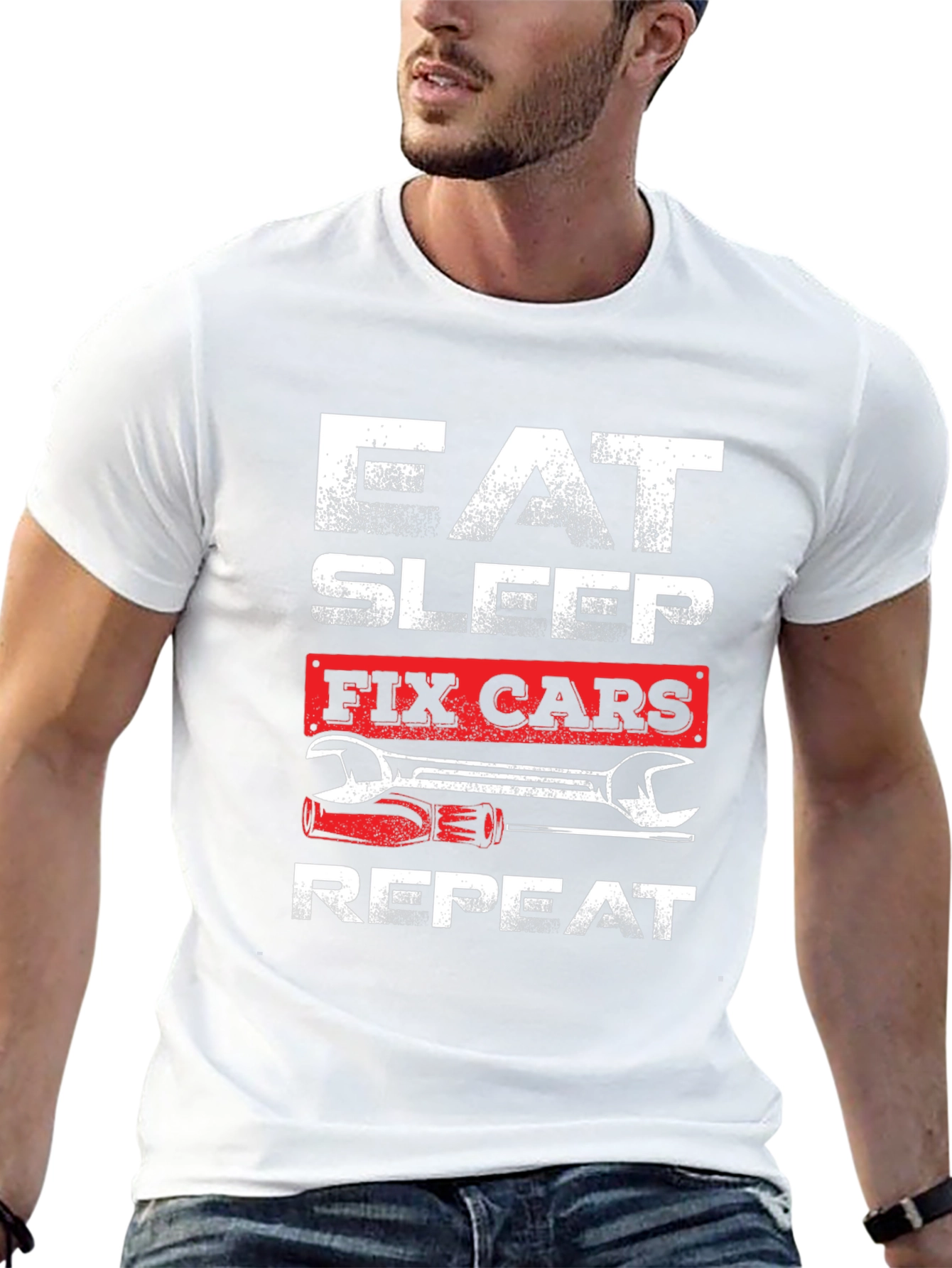 Eat Sleep Fix Cars Repeat Graphic T-Shirt