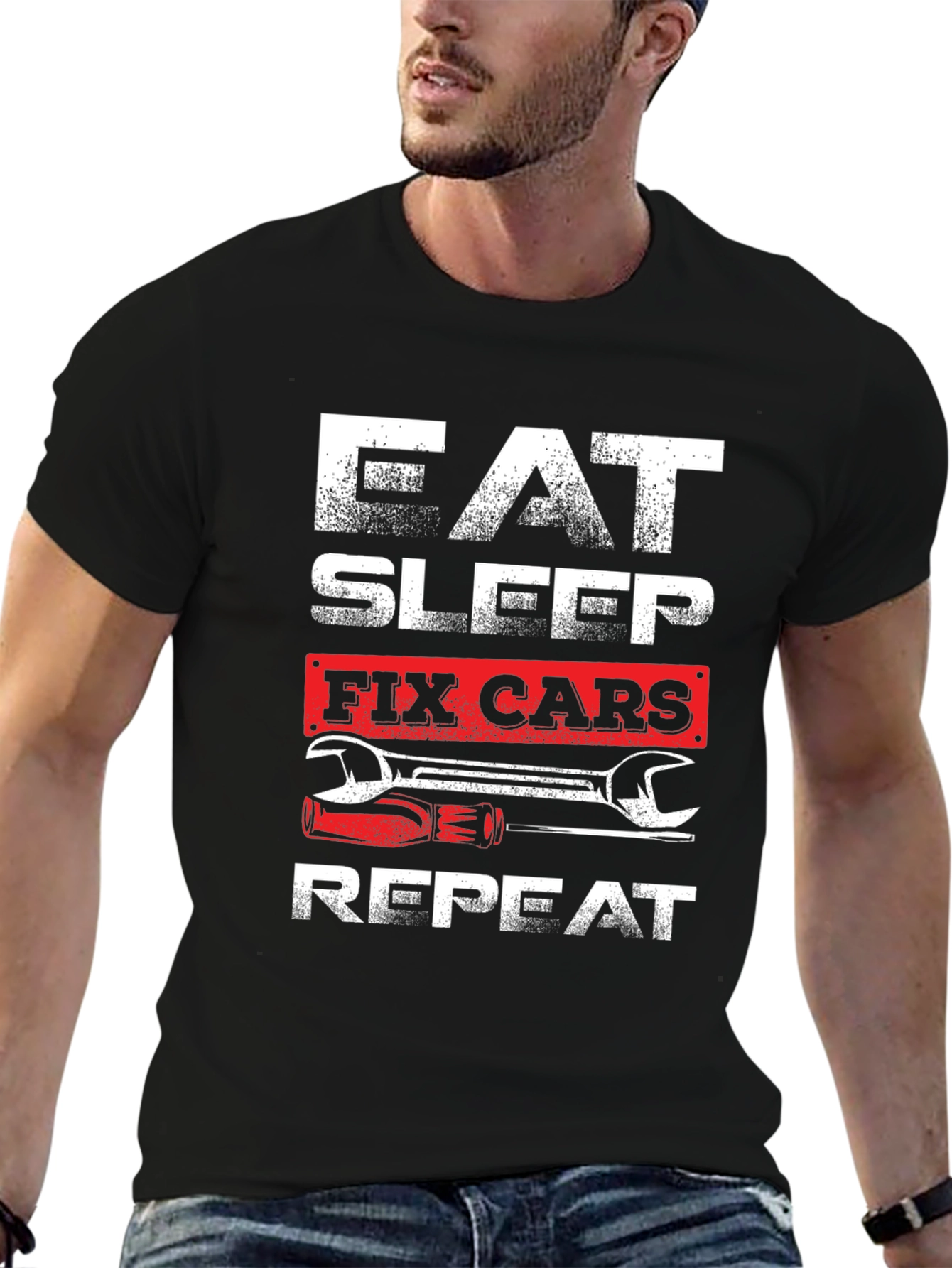 Eat Sleep Fix Cars Repeat Graphic T-Shirt