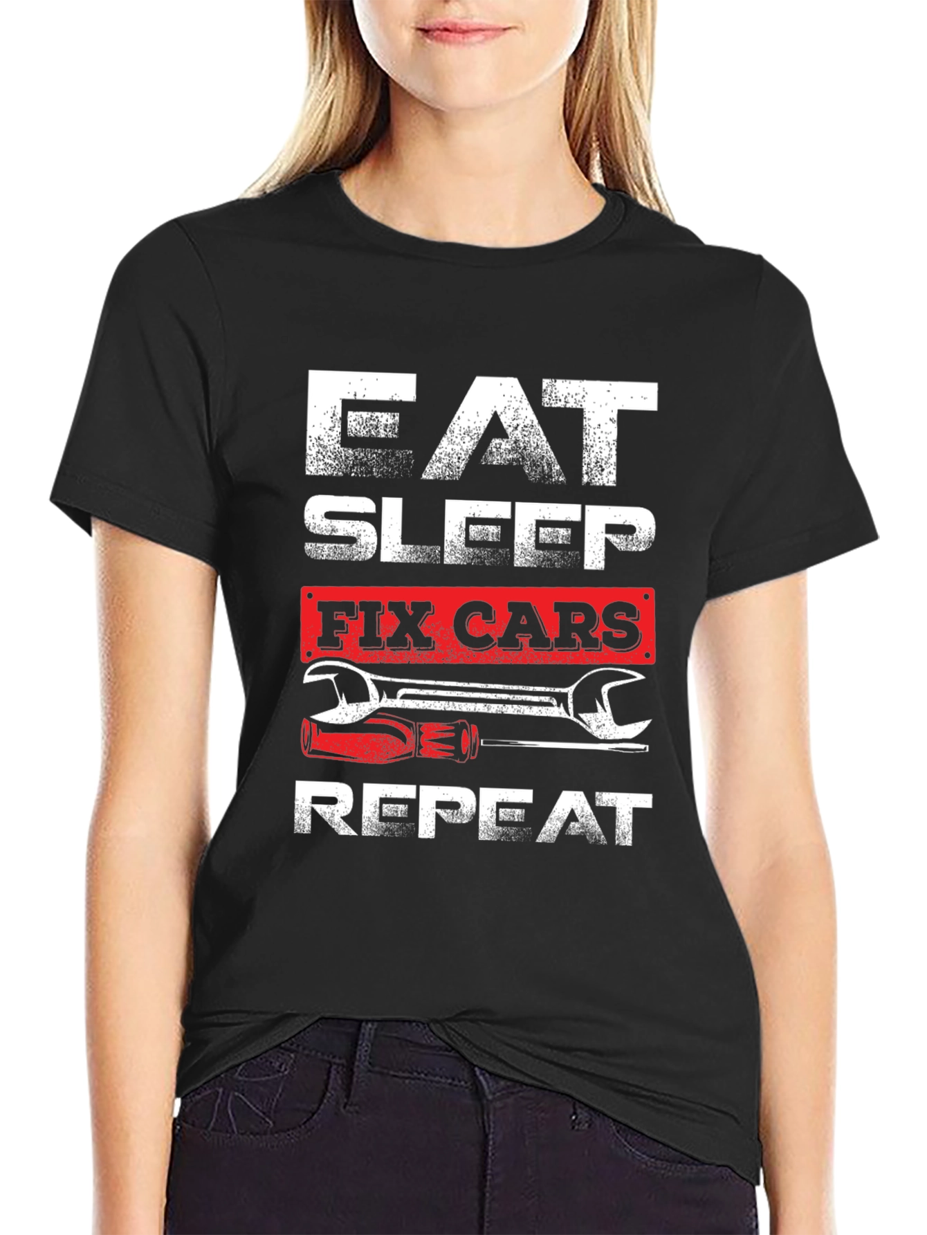 Eat Sleep Fix Cars Repeat Graphic T-Shirt