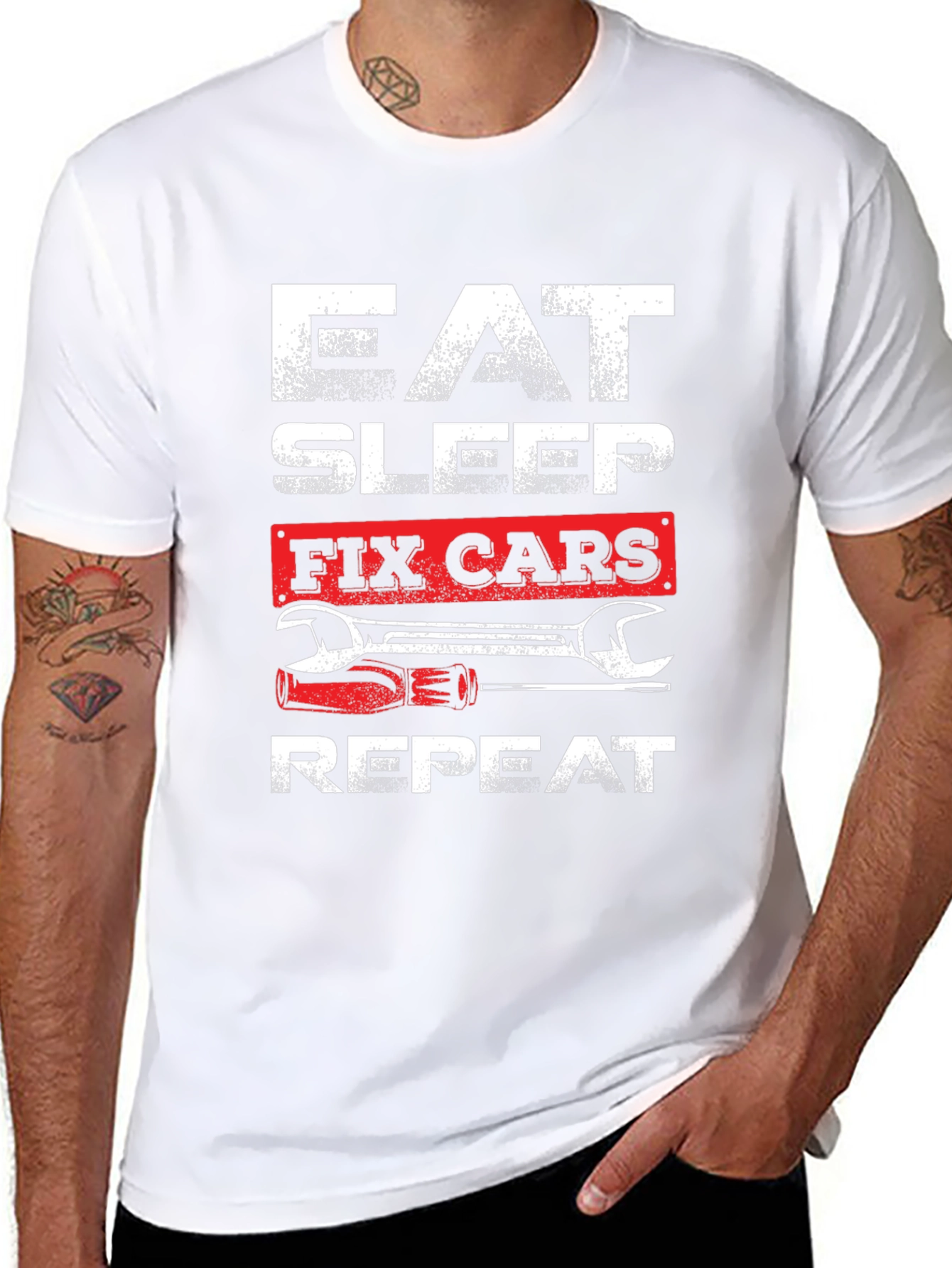 Eat Sleep Fix Cars Repeat Graphic T-Shirt