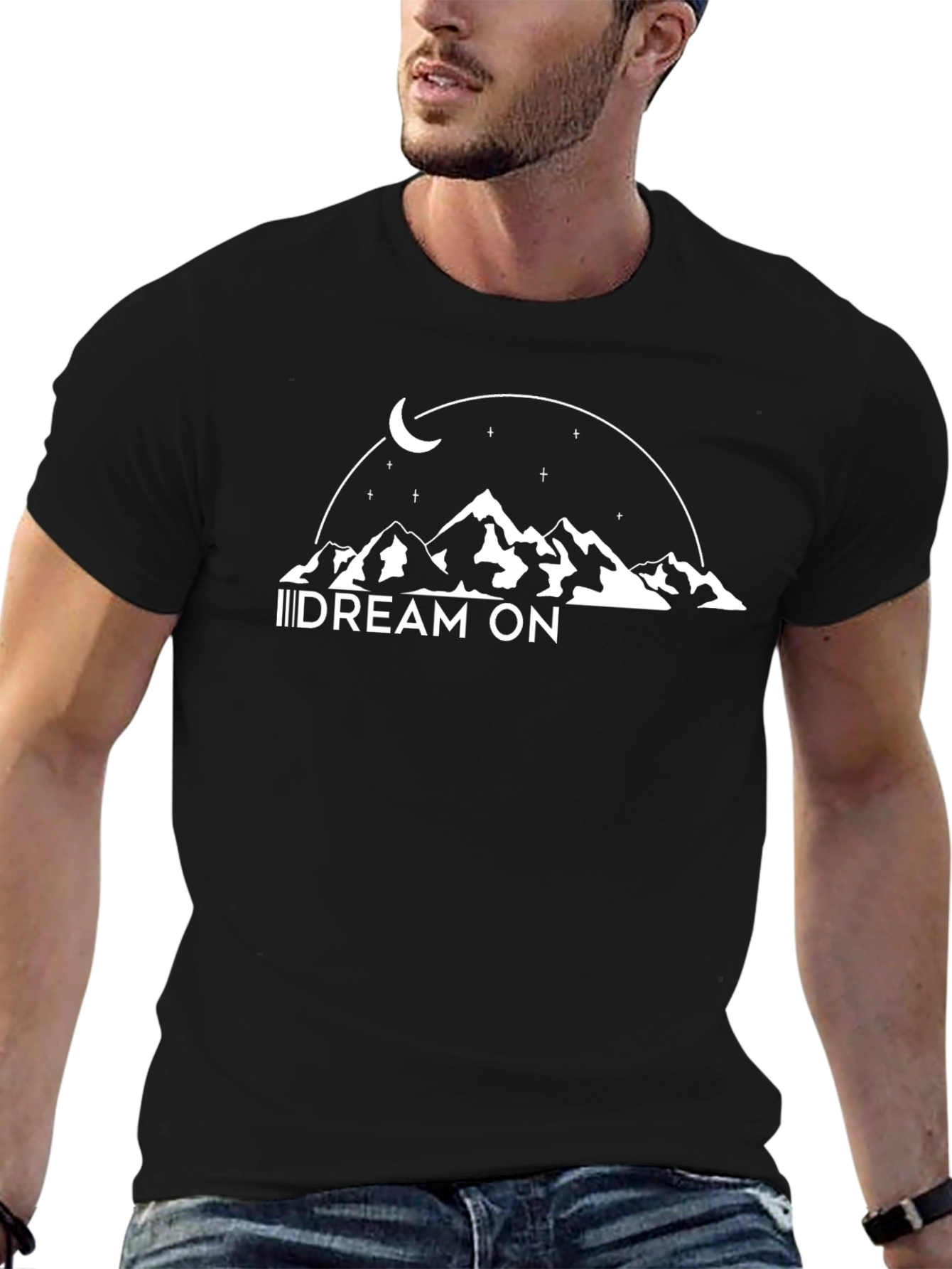 Dream On Mountain Tee - Black Cotton T-Shirt