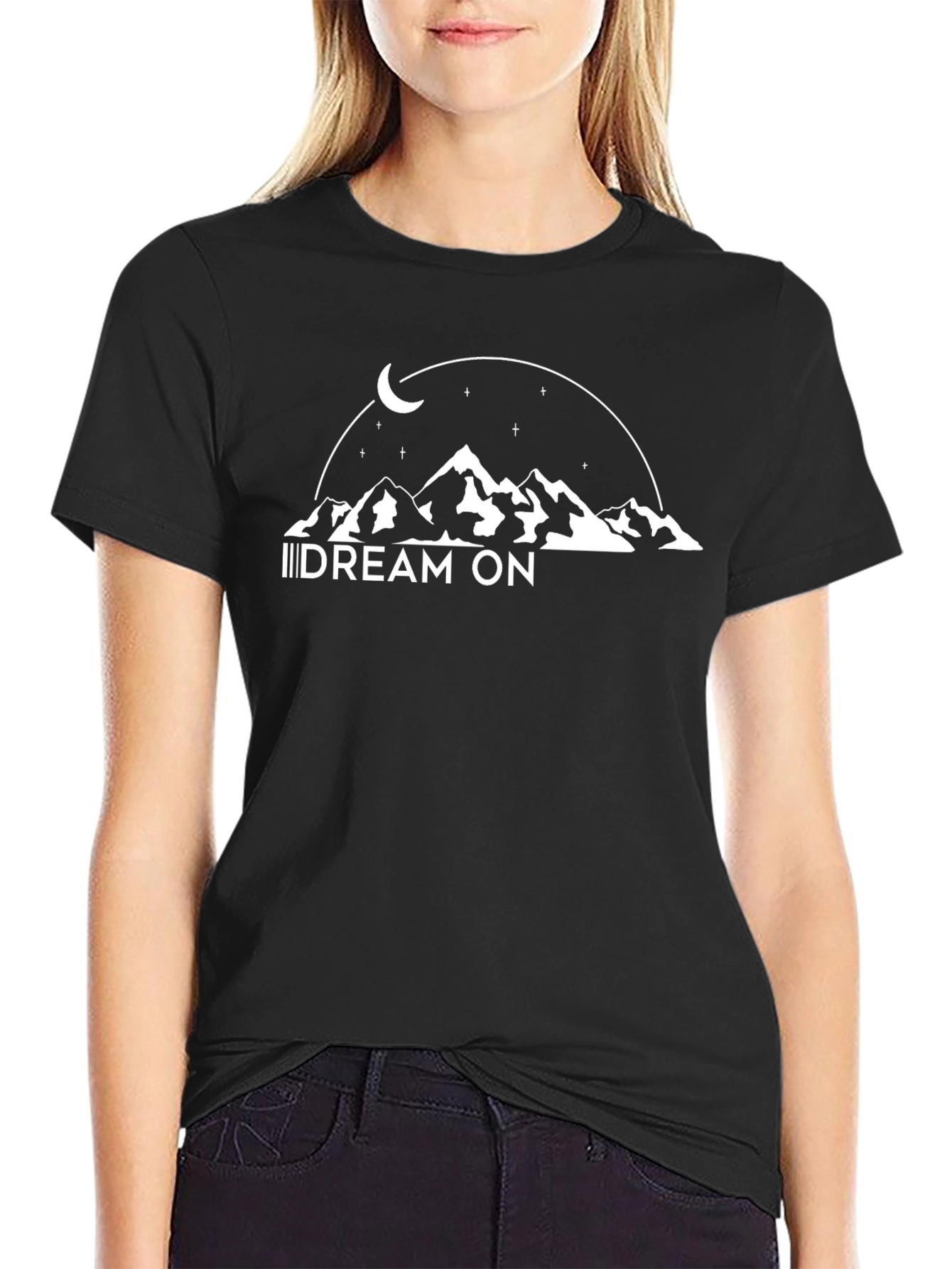 Dream On Mountain Tee - Black Cotton T-Shirt