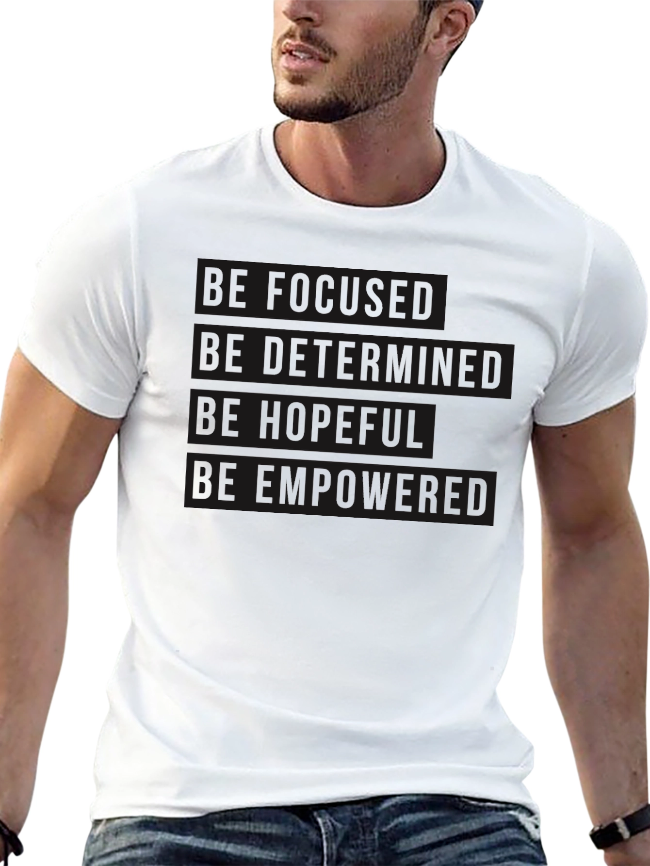 Motivational Black T-Shirt - Be Focused Determined Hopeful