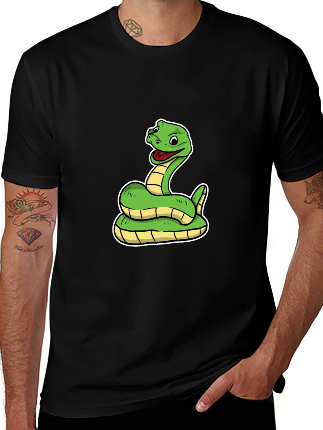 Snake Cartoon Black T-Shirt