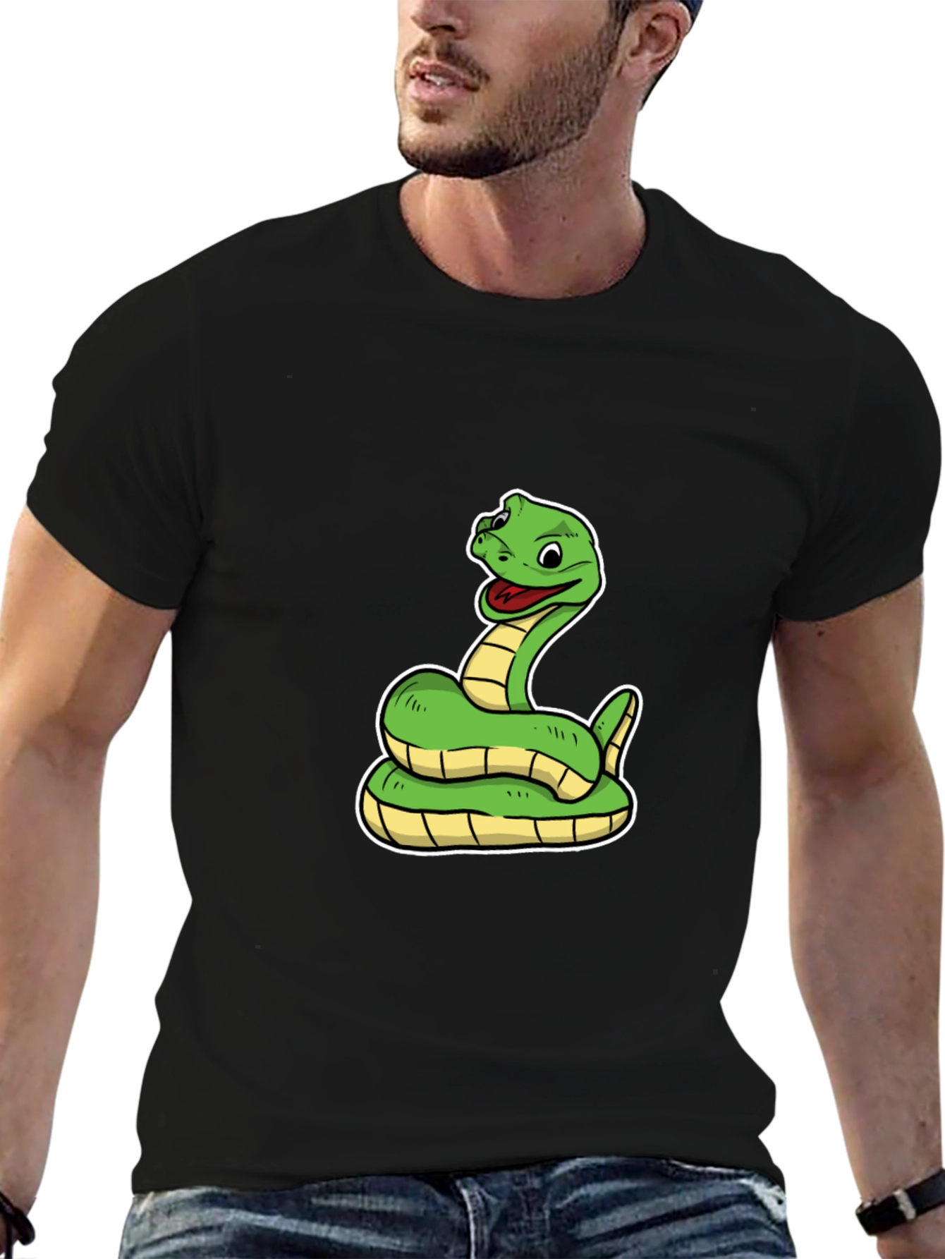 Snake Cartoon Black T-Shirt