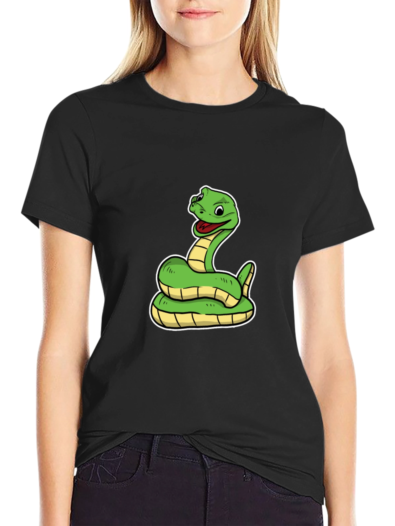 Snake Cartoon Black T-Shirt