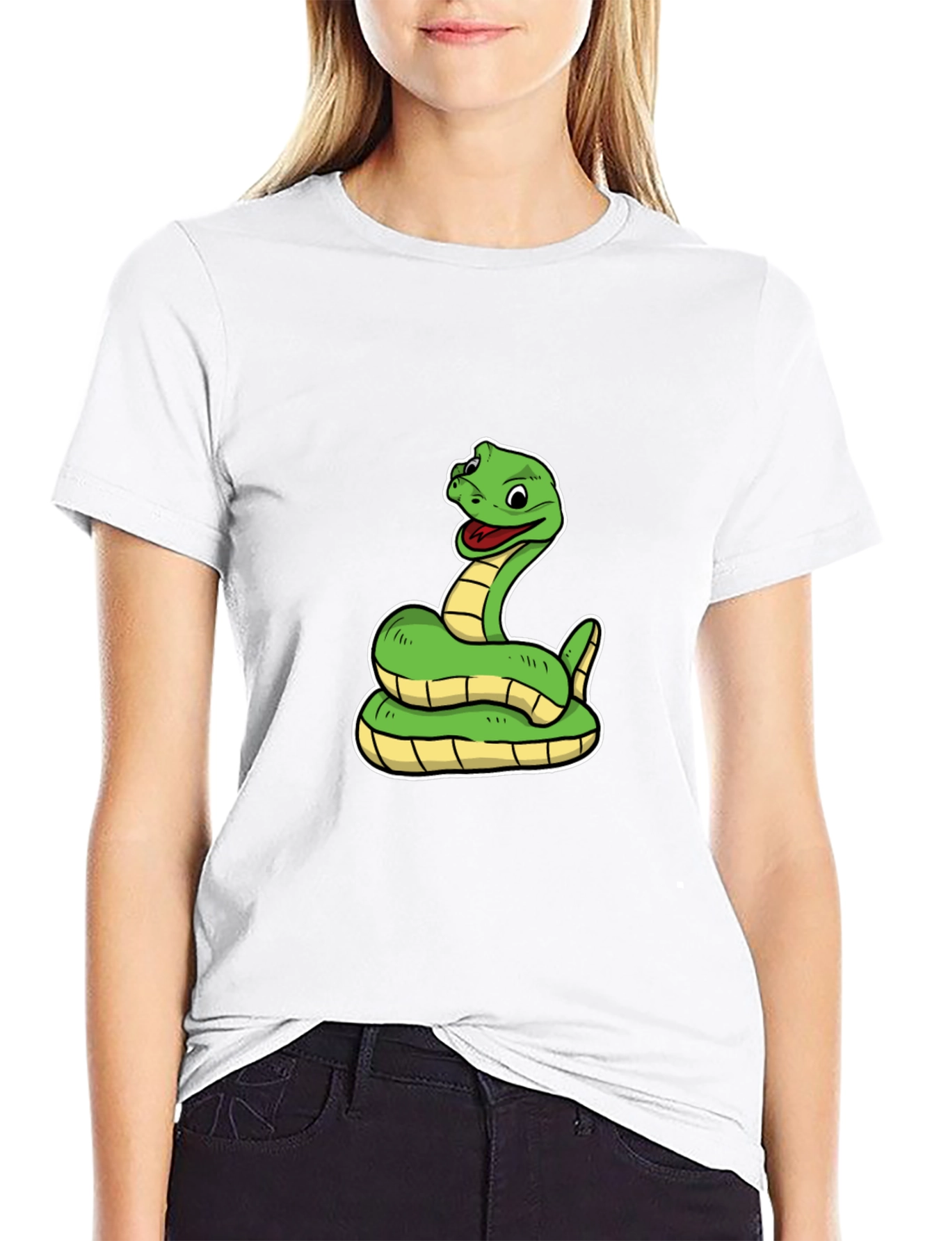 Snake Cartoon Black T-Shirt