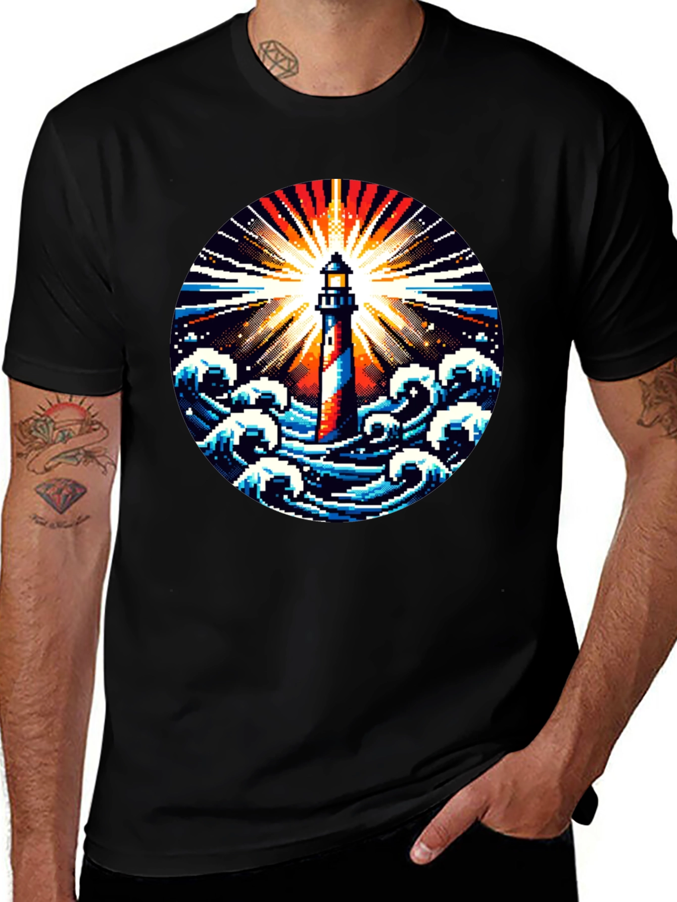 Pixel Lighthouse Graphic Tee - Black
