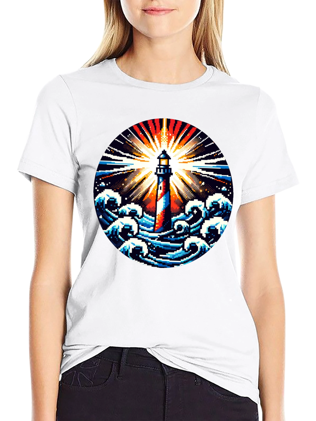 Pixel Lighthouse Graphic Tee - Black