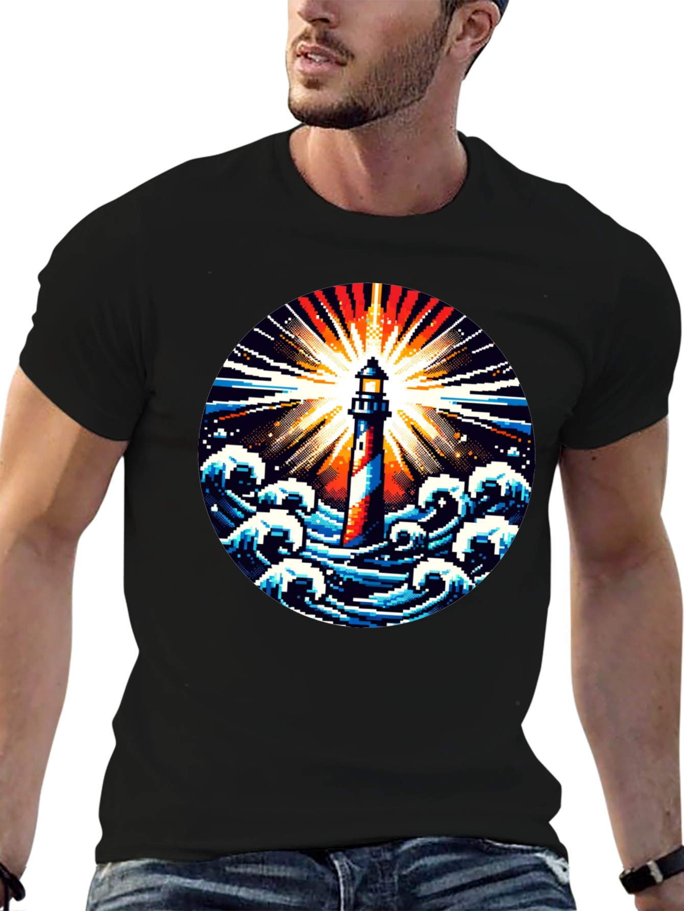 Pixel Lighthouse Graphic Tee - Black