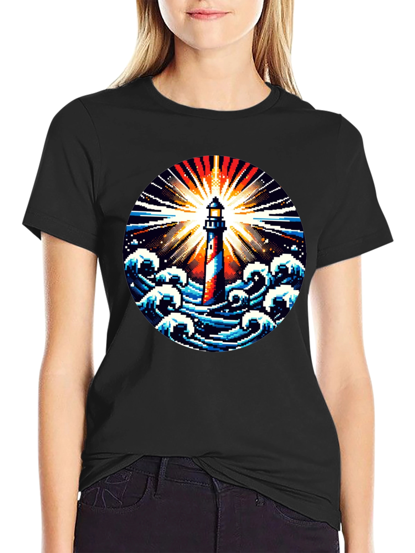 Pixel Lighthouse Graphic Tee - Black