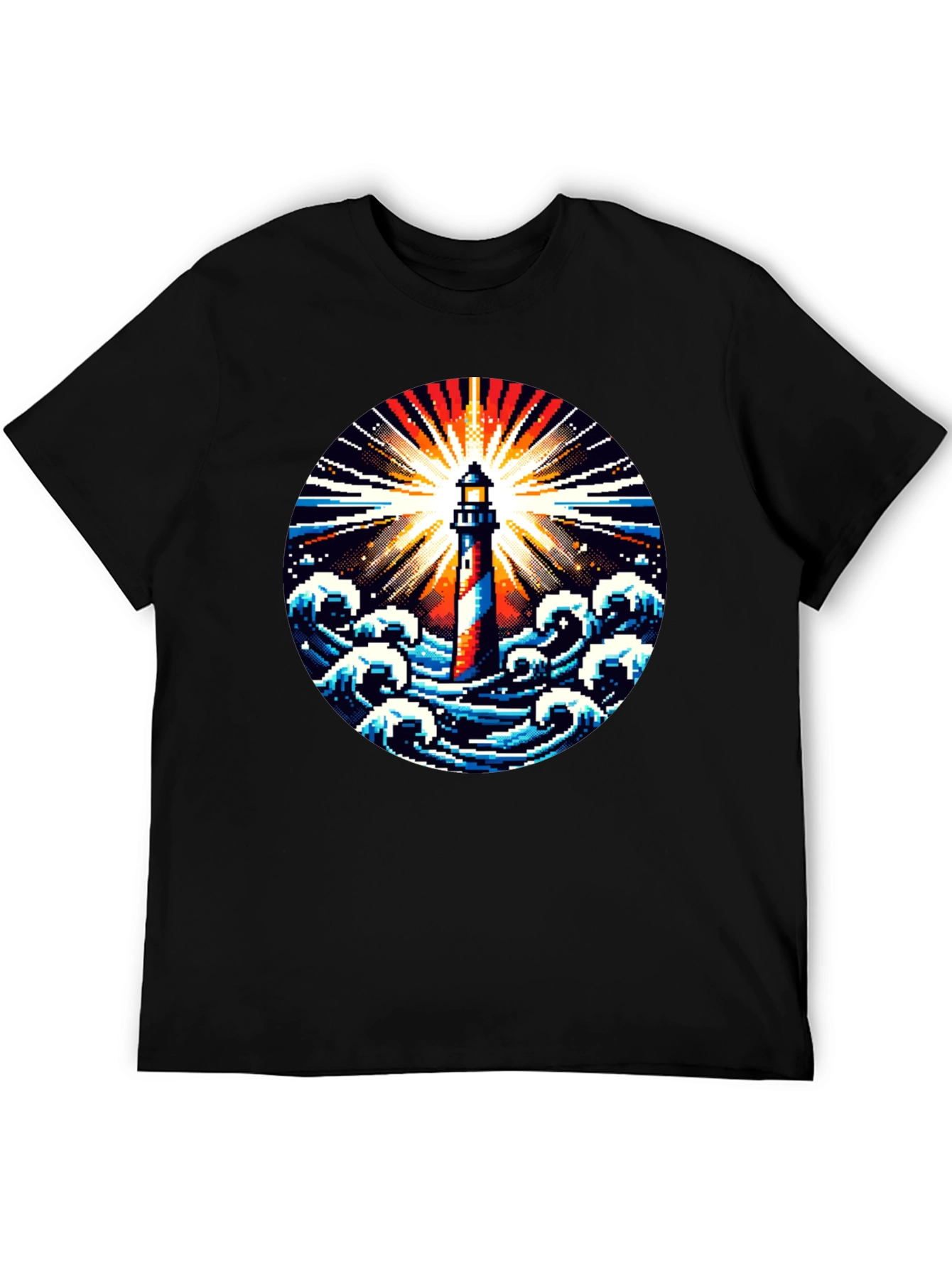 Pixel Lighthouse Graphic Tee - Black