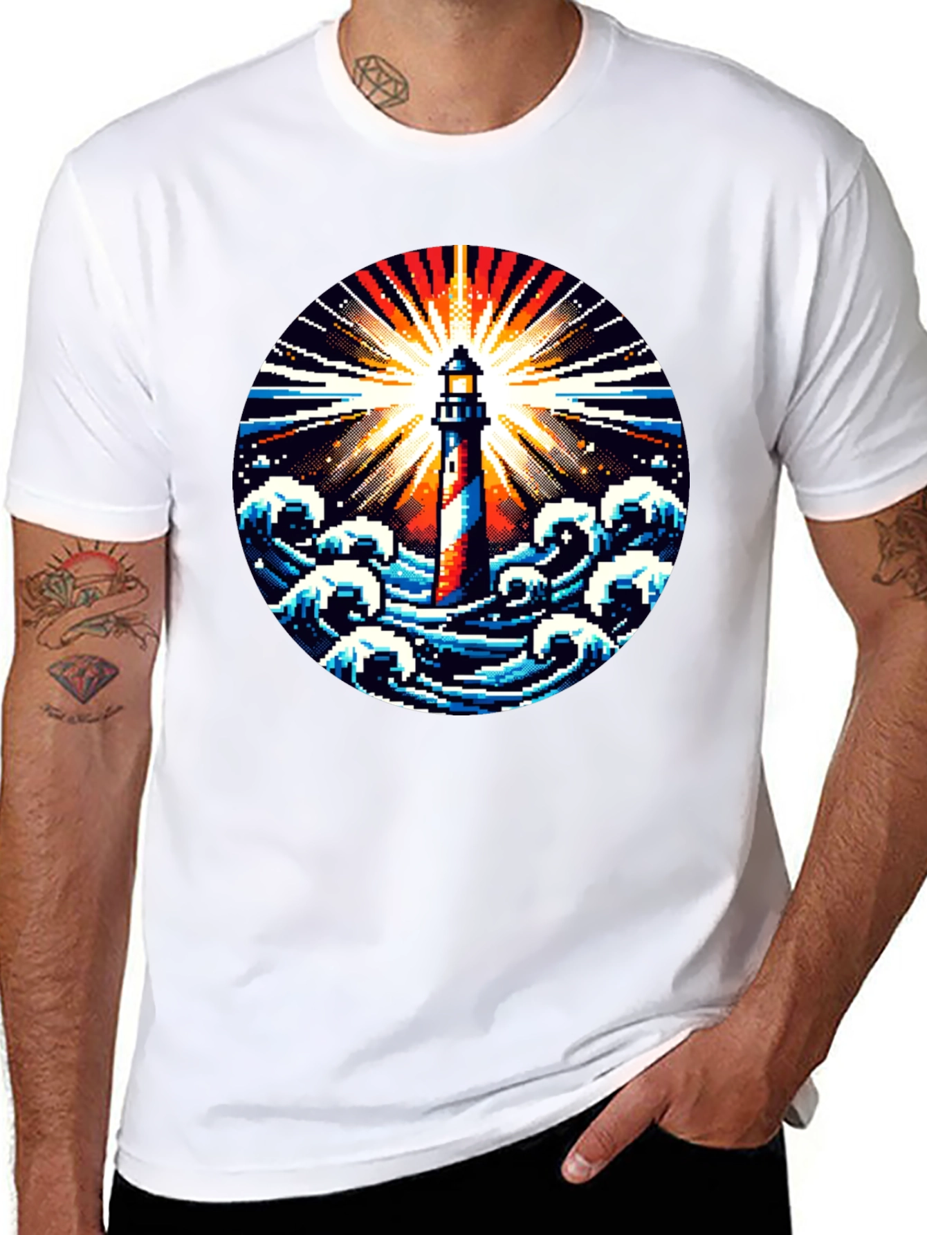 Pixel Lighthouse Graphic Tee - Black