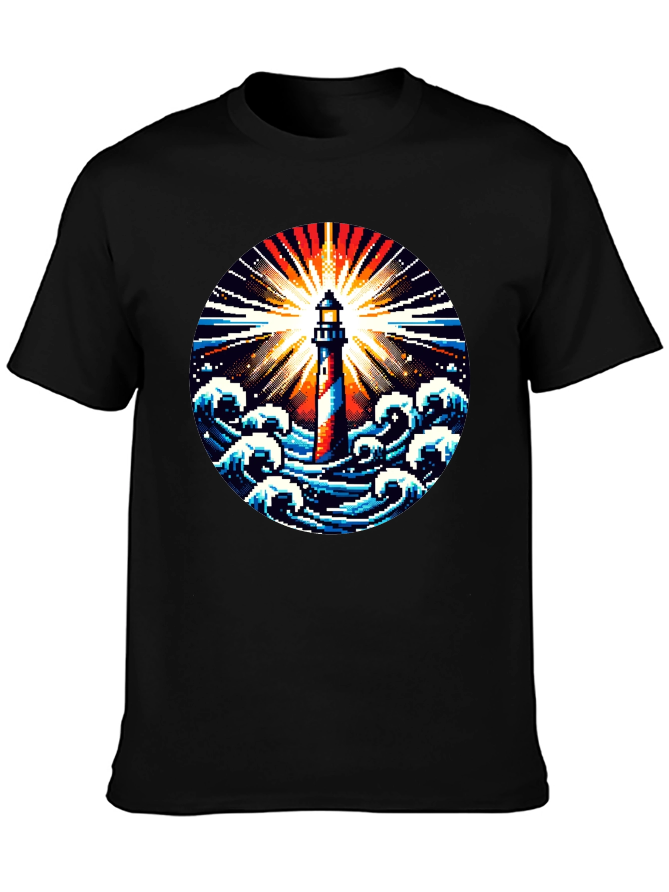 Pixel Lighthouse Graphic Tee - Black
